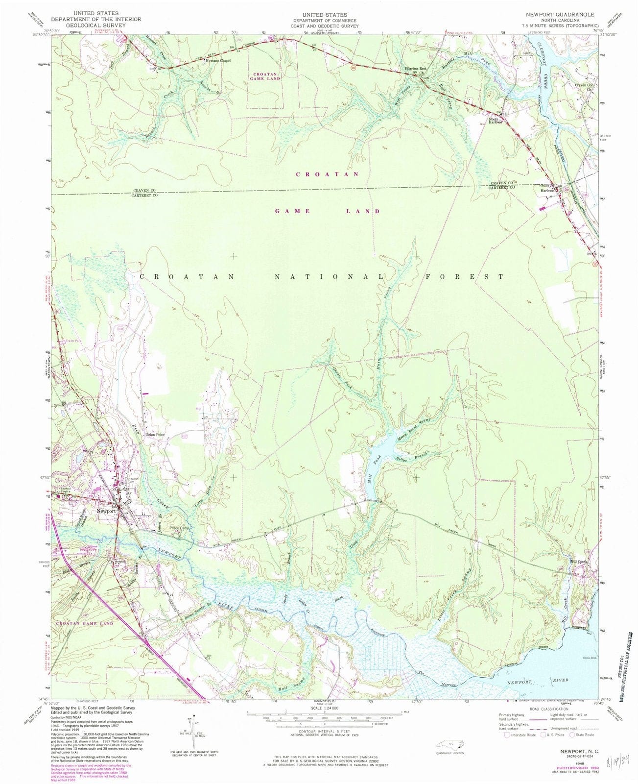 1949 Newport, NC - North Carolina - USGS Topographic Map