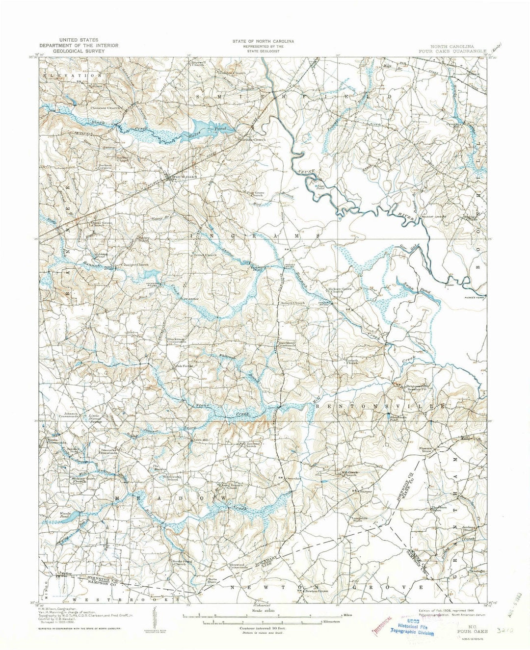 1908 Four Oaks, NC - North Carolina - USGS Topographic Map