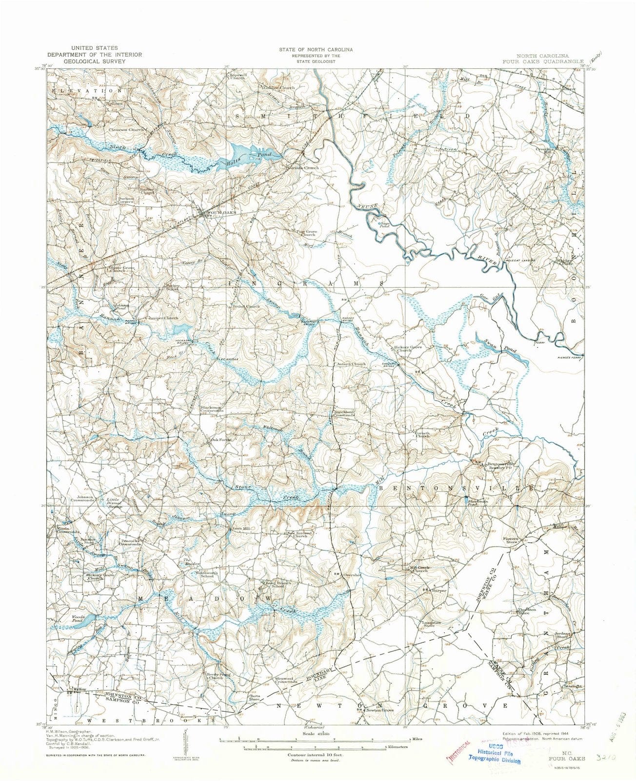 1908 Four Oaks, NC - North Carolina - USGS Topographic Map
