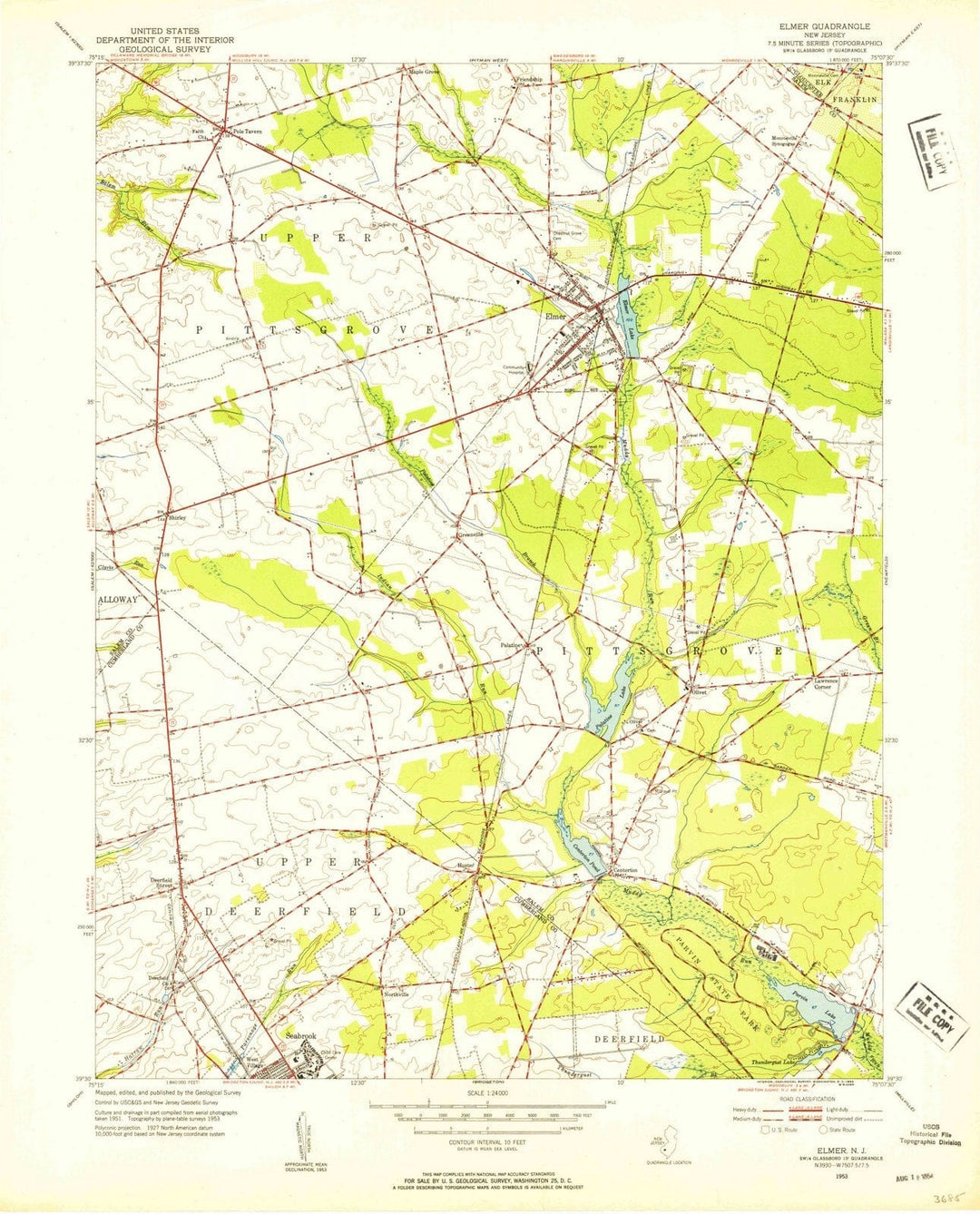 1953 Elmer, NJ - New Jersey - USGS Topographic Map