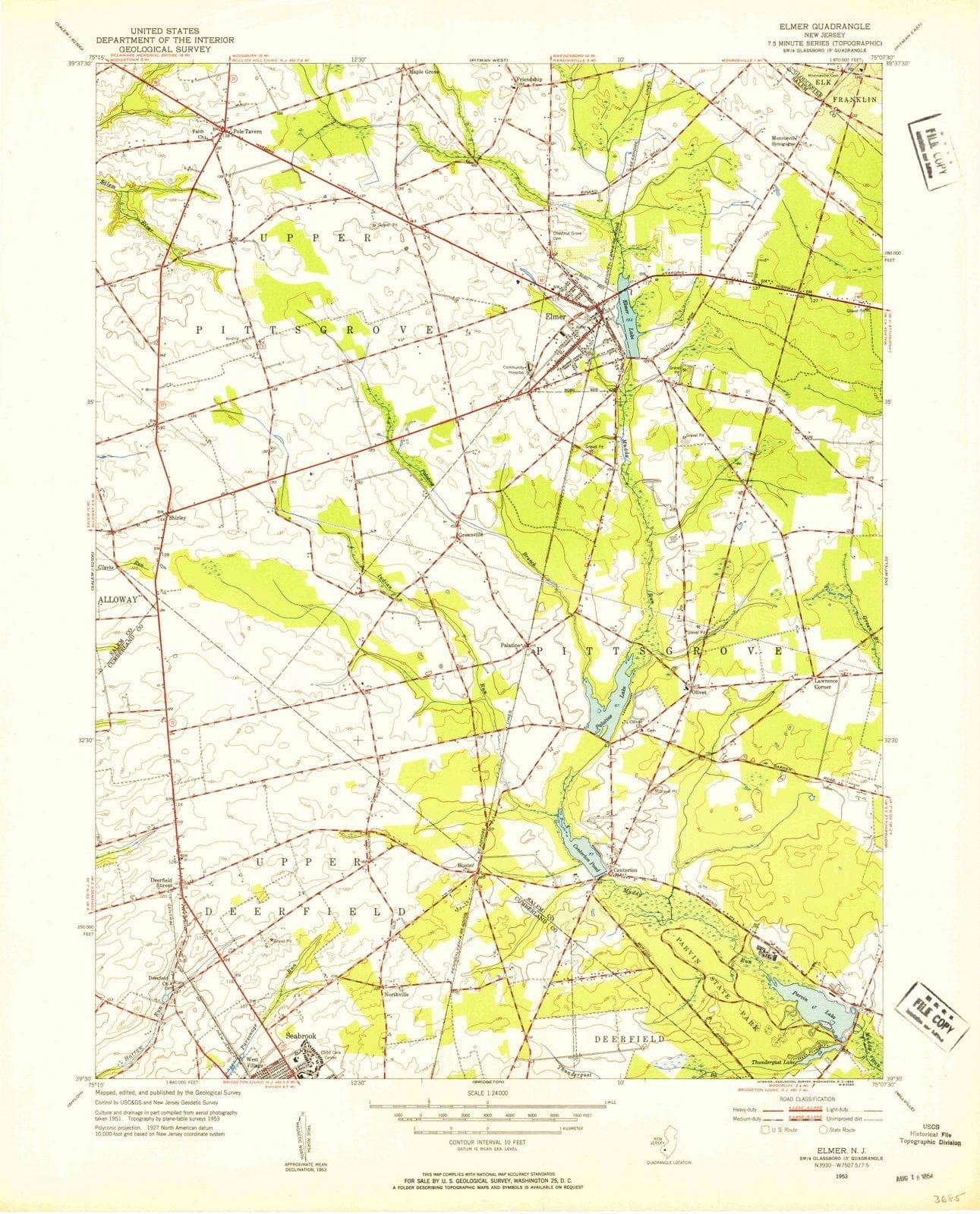 1953 Elmer, NJ - New Jersey - USGS Topographic Map
