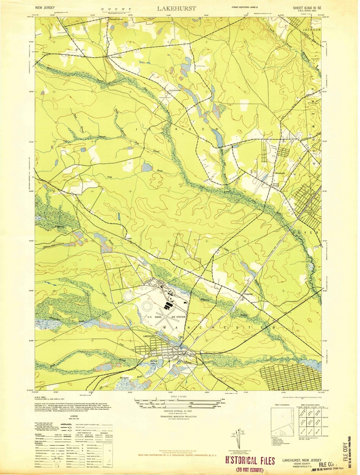 1947 Lakehurst, NJ - New Jersey - USGS Topographic Map