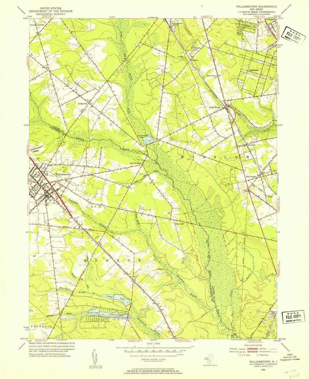 1953 Williamstown, NJ - New Jersey - USGS Topographic Map