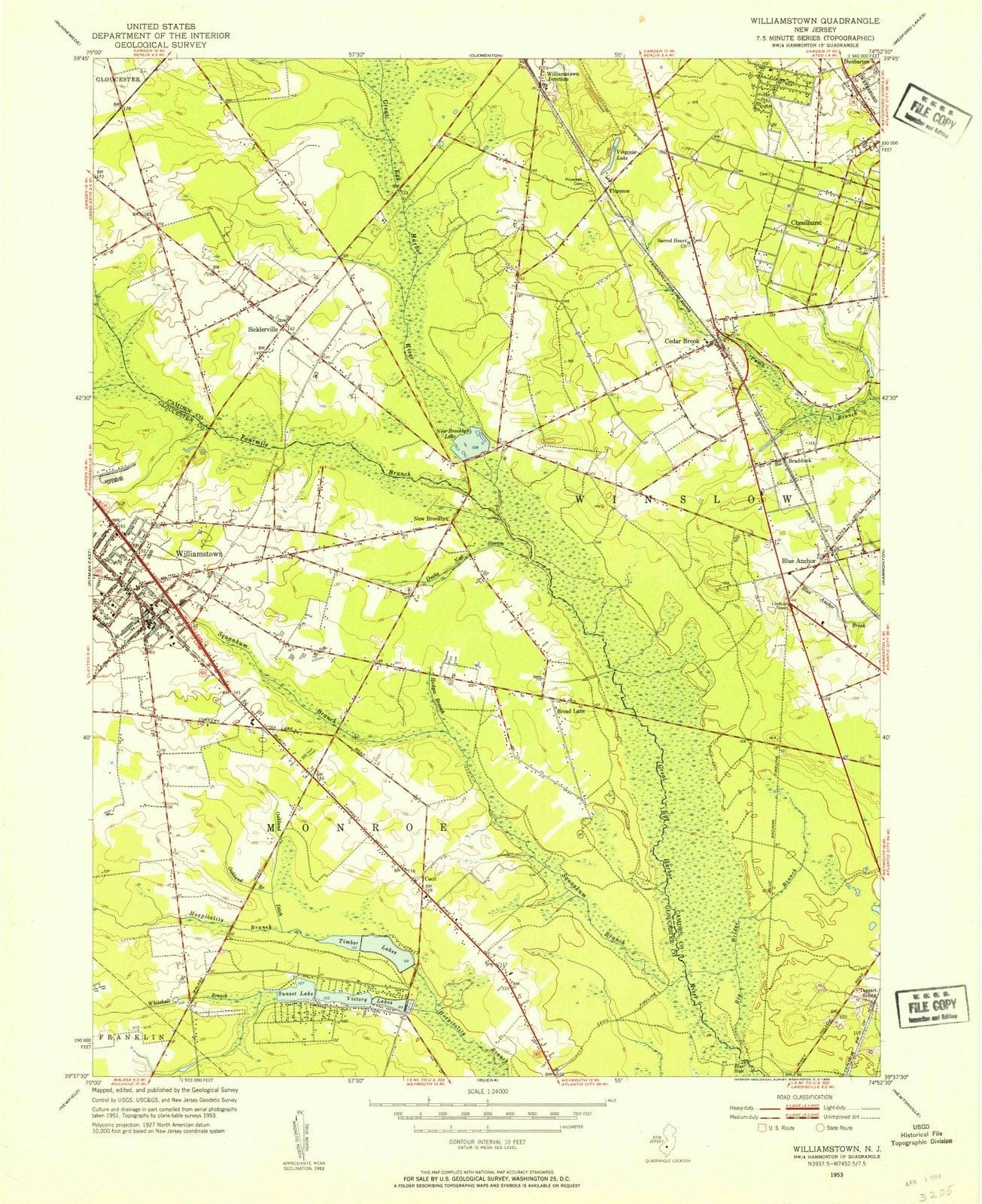 1953 Williamstown, NJ - New Jersey - USGS Topographic Map