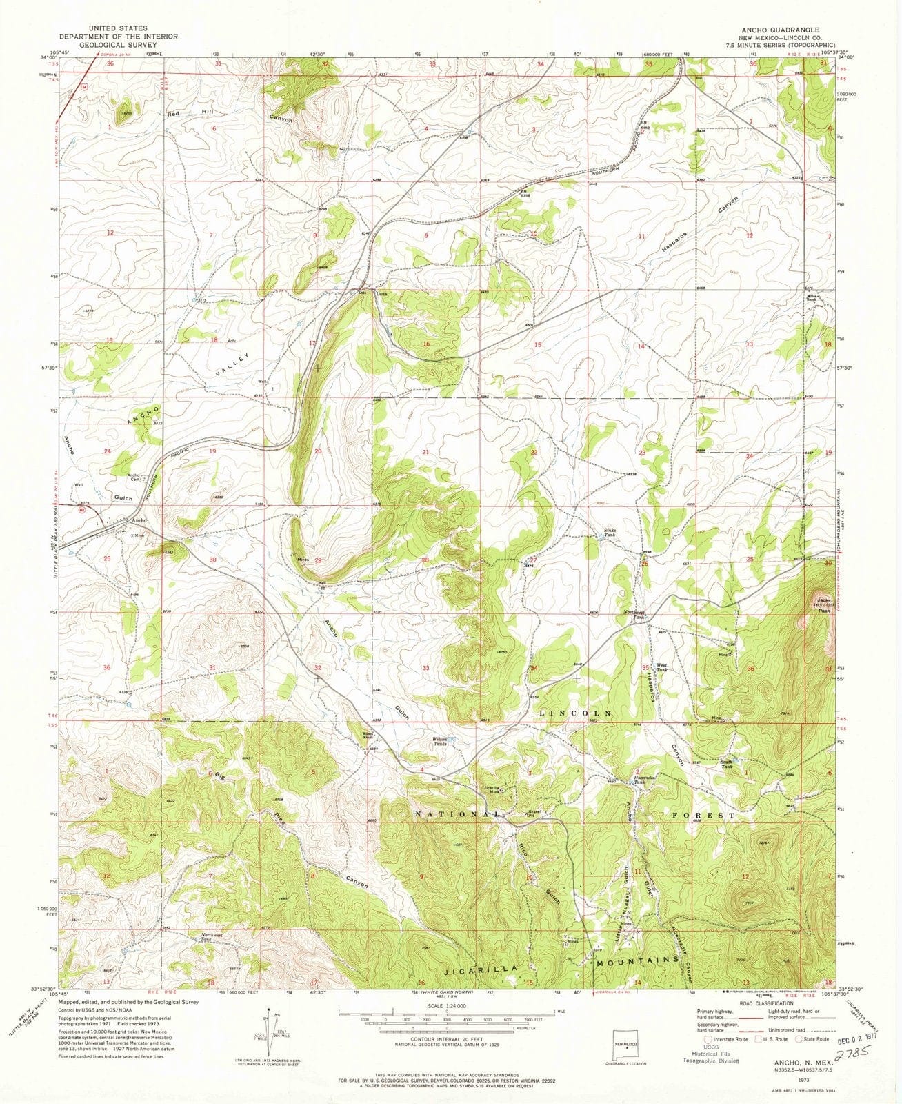 1973 Ancho, NM - New Mexico - USGS Topographic Map