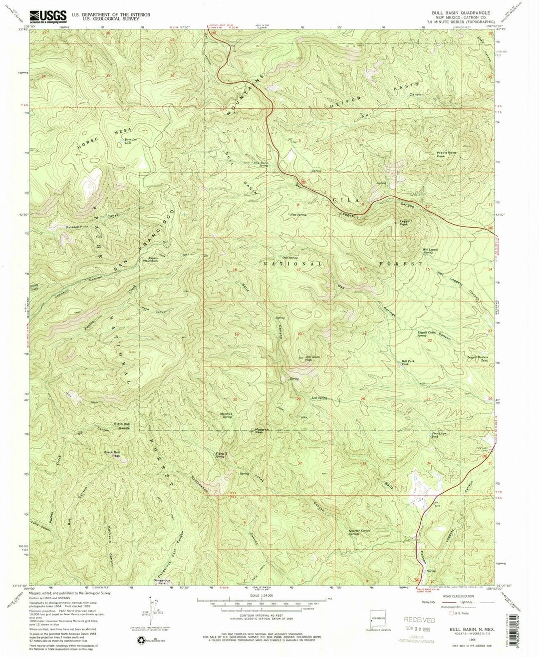 1965 Bull Basin, NM - New Mexico - USGS Topographic Map