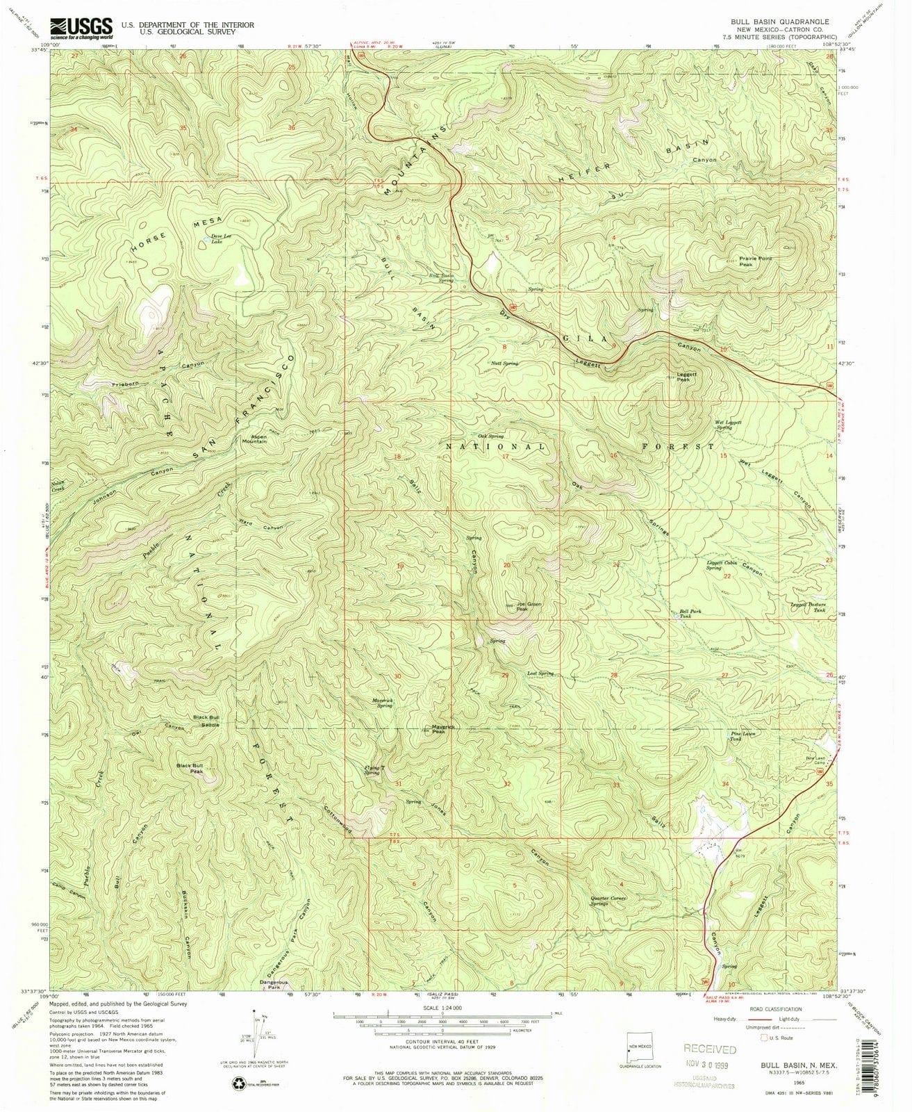 1965 Bull Basin, NM - New Mexico - USGS Topographic Map