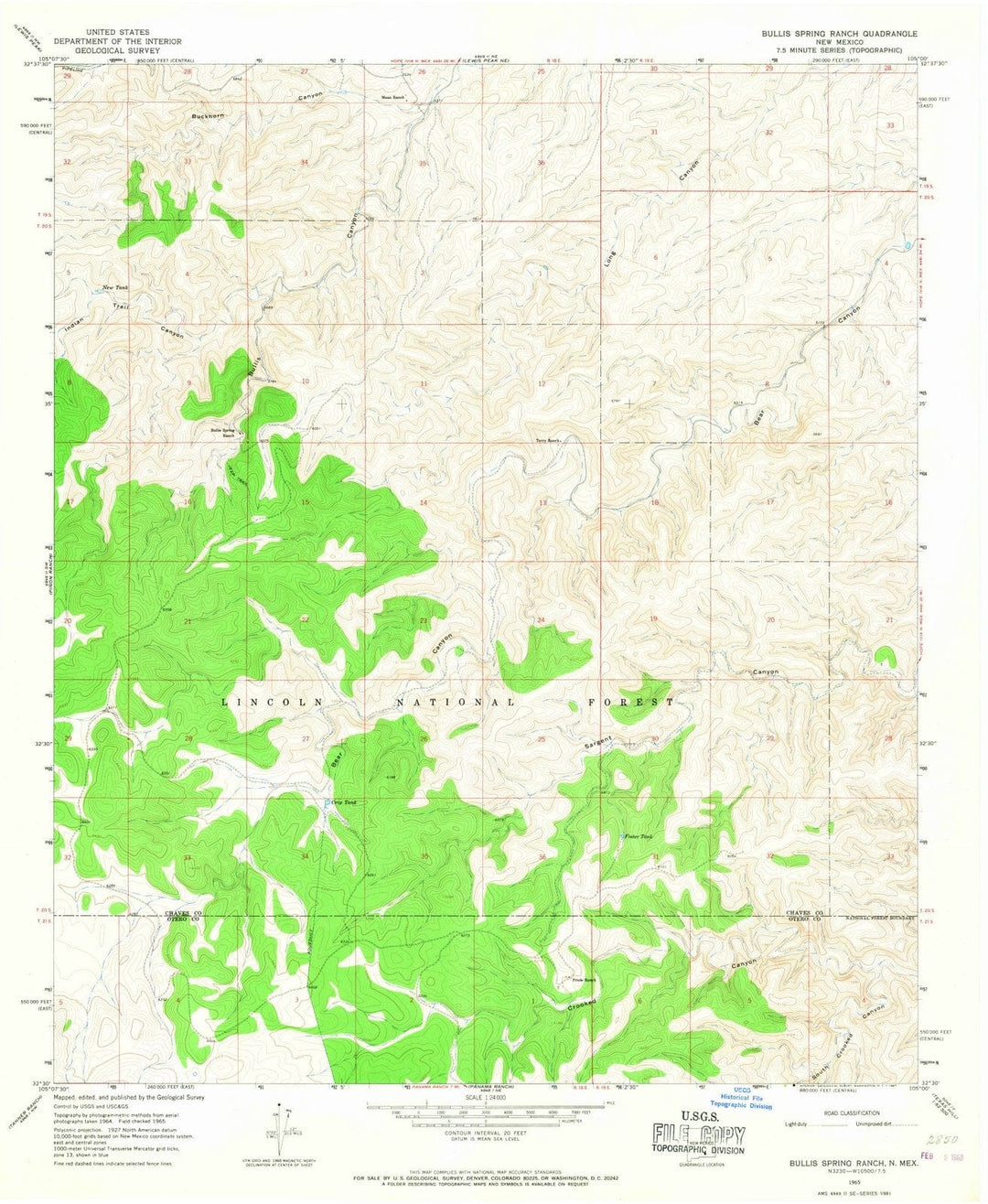 1965 Bullis Spring Ranch, NM - New Mexico - USGS Topographic Map