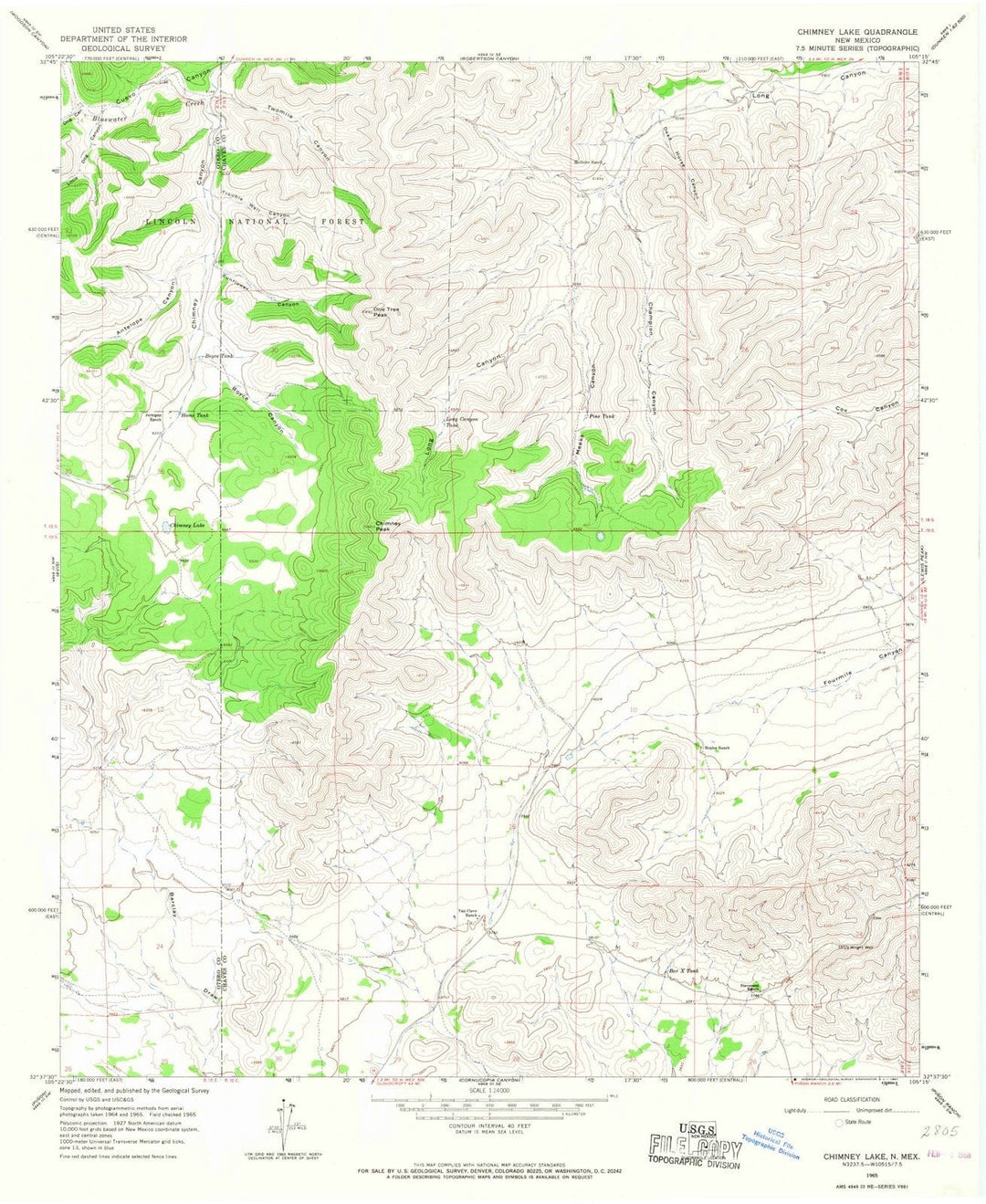 1965 Chimney Lake, NM - New Mexico - USGS Topographic Map