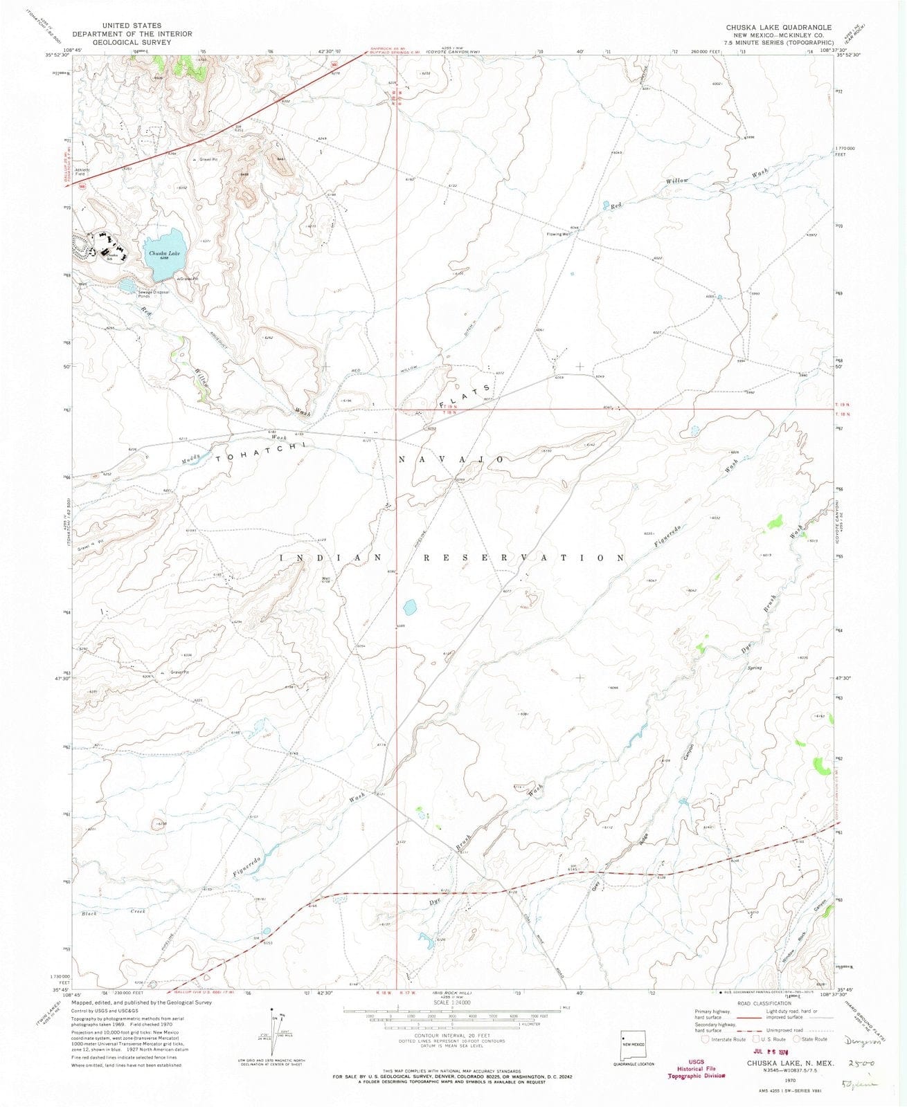 1970 Chuska Lake, NM - New Mexico - USGS Topographic Map