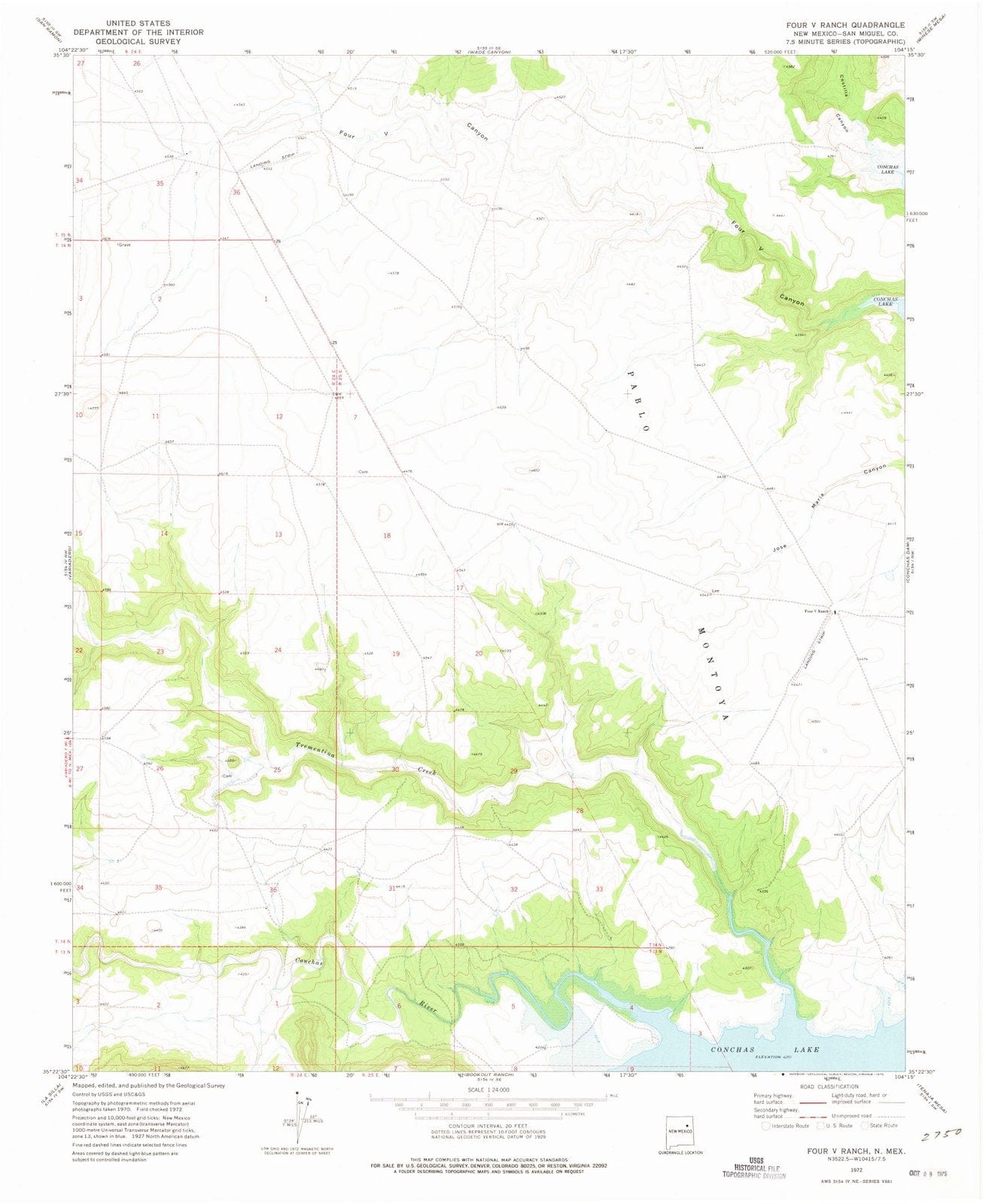 1972 Four V Ranch, NM - New Mexico - USGS Topographic Map