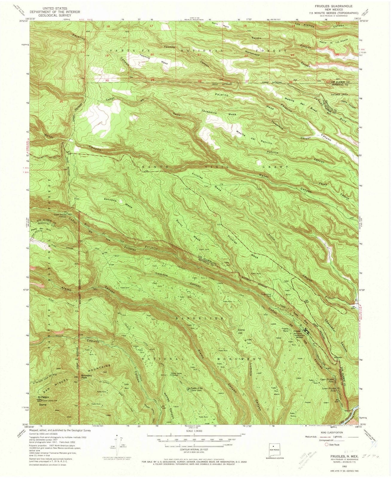1952 Frijoles, NM - New Mexico - USGS Topographic Map
