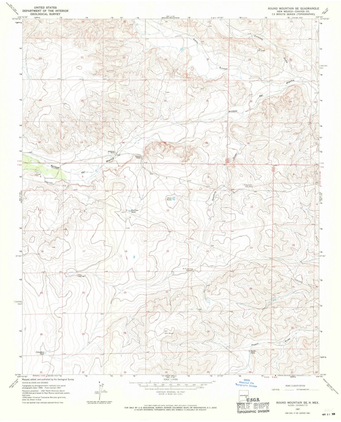 1967 Round Mountain, NM - New Mexico - USGS Topographic Map