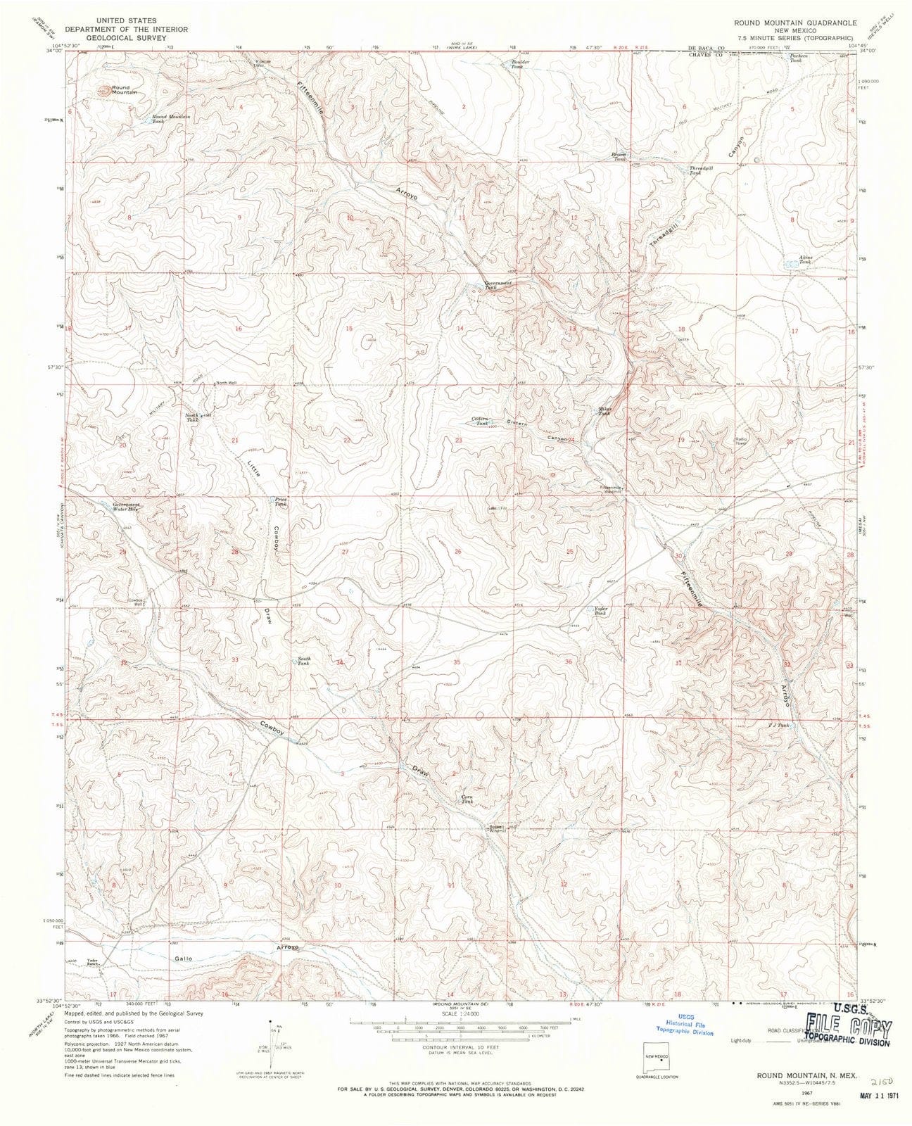 1967 Round Mountain, NM - New Mexico - USGS Topographic Map v2