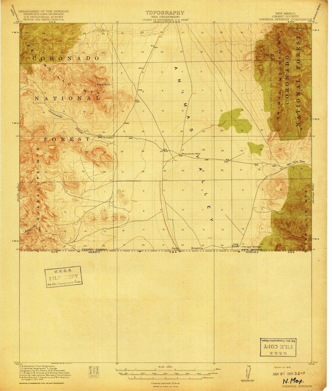 1918 Cienega Springs, NM - New Mexico - USGS Topographic Map