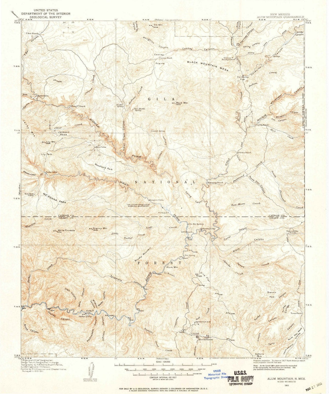 1911 Alum Mountain, NM - New Mexico - USGS Topographic Map