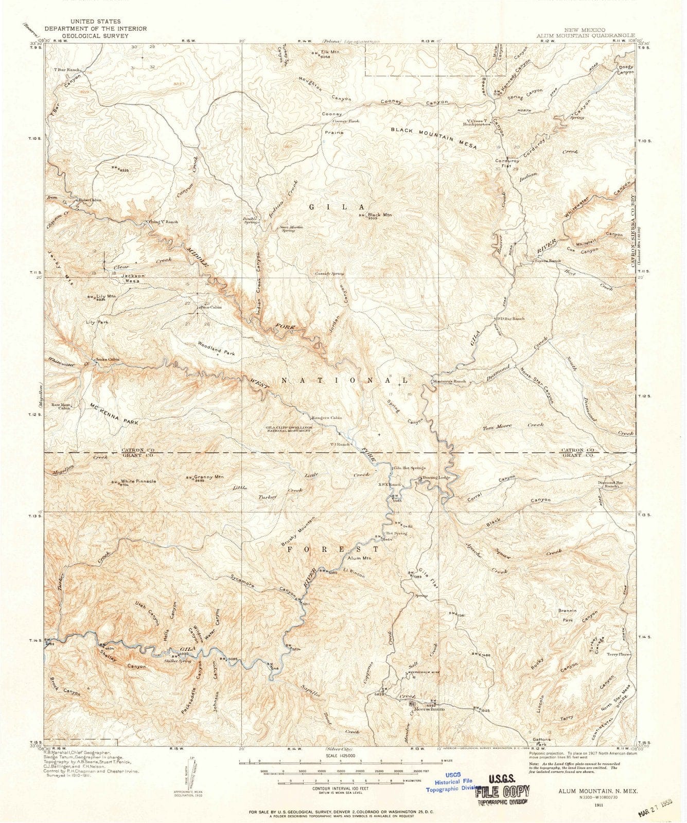1911 Alum Mountain, NM - New Mexico - USGS Topographic Map