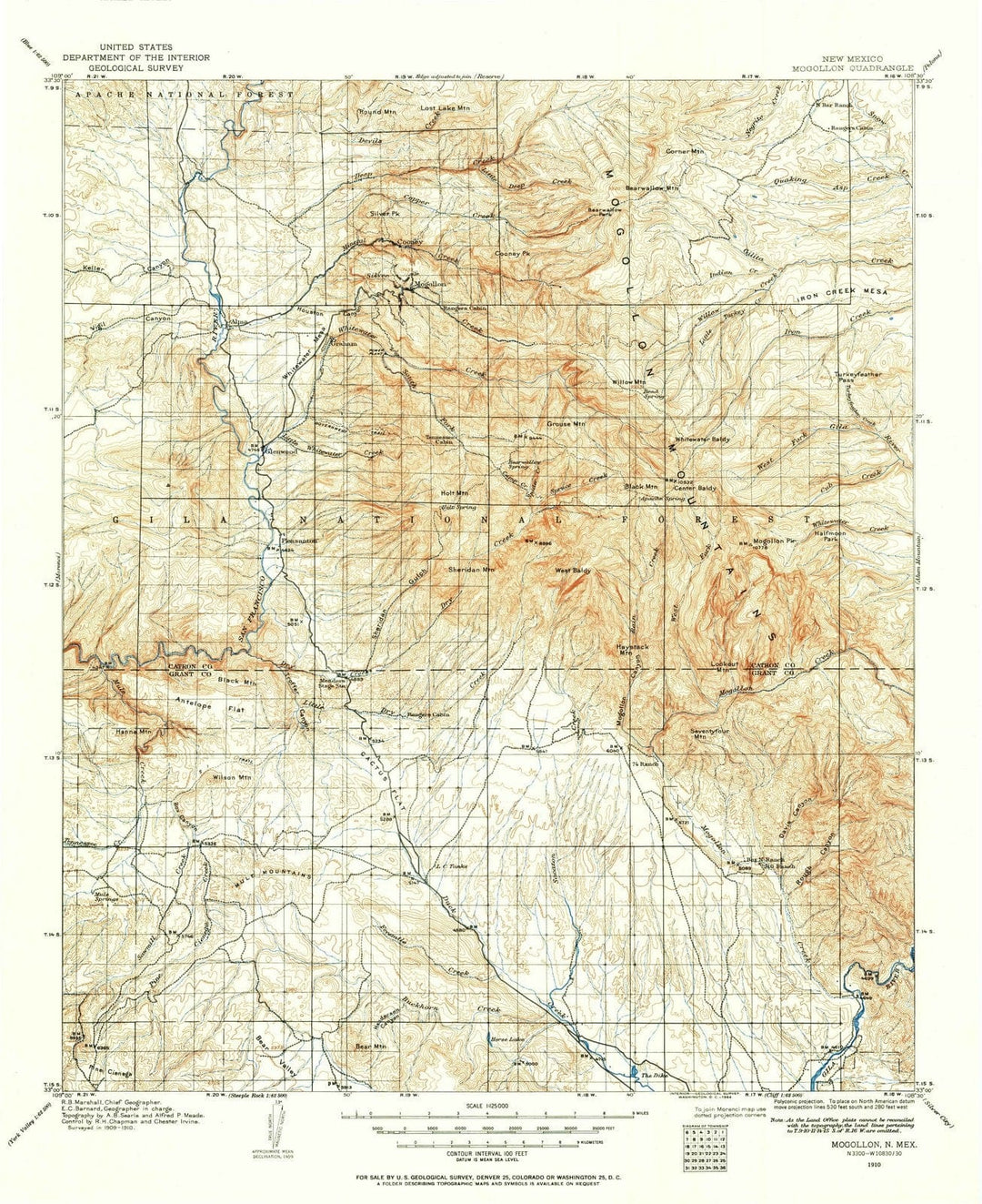1910 Mogollon, NM - New Mexico - USGS Topographic Map