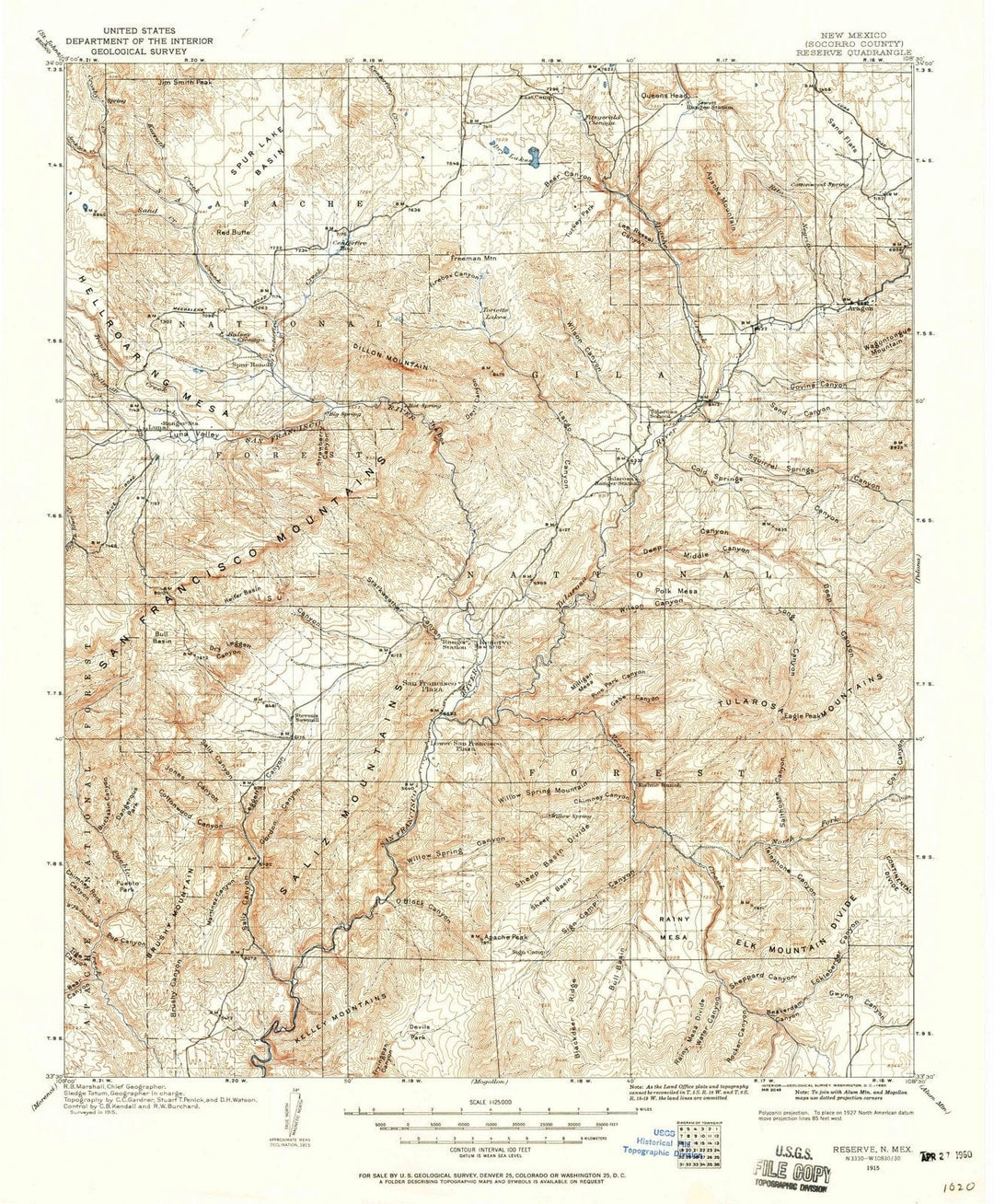 1915 Reserve, NM - New Mexico - USGS Topographic Map