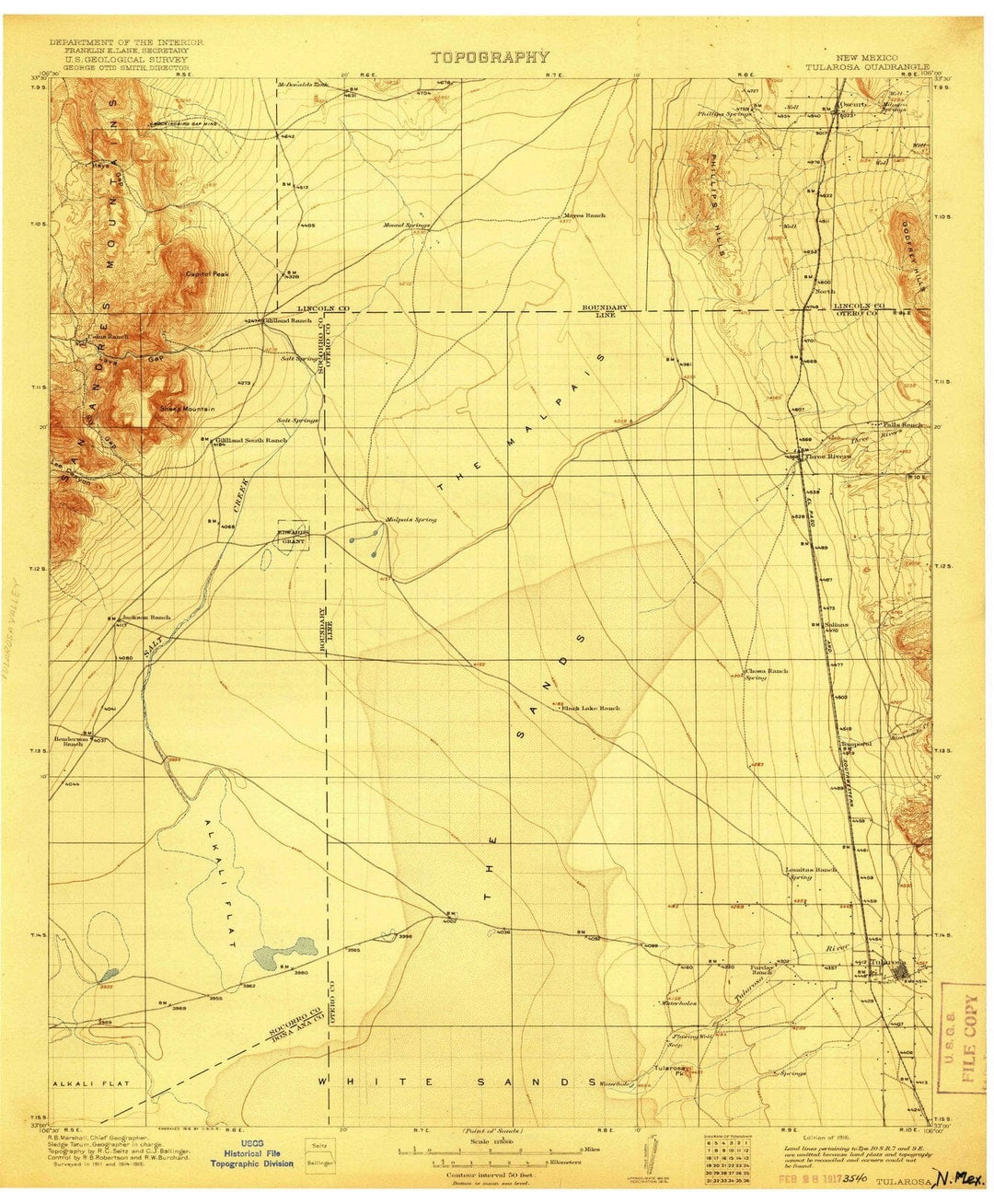 1916 Tularosa, NM - New Mexico - USGS Topographic Map