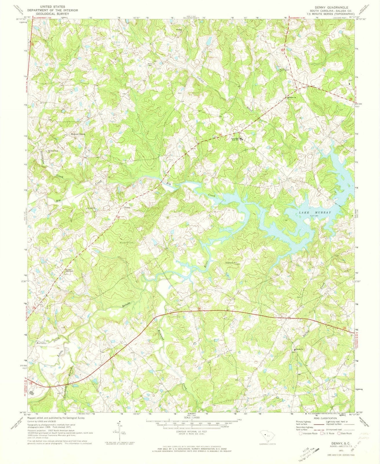 1971 Denny, SC - South Carolina - USGS Topographic Map