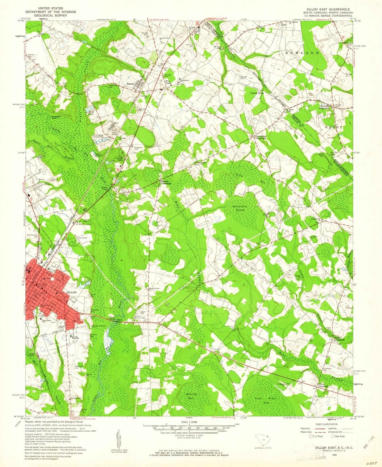 1960 Dillon East, SC - South Carolina - USGS Topographic Map