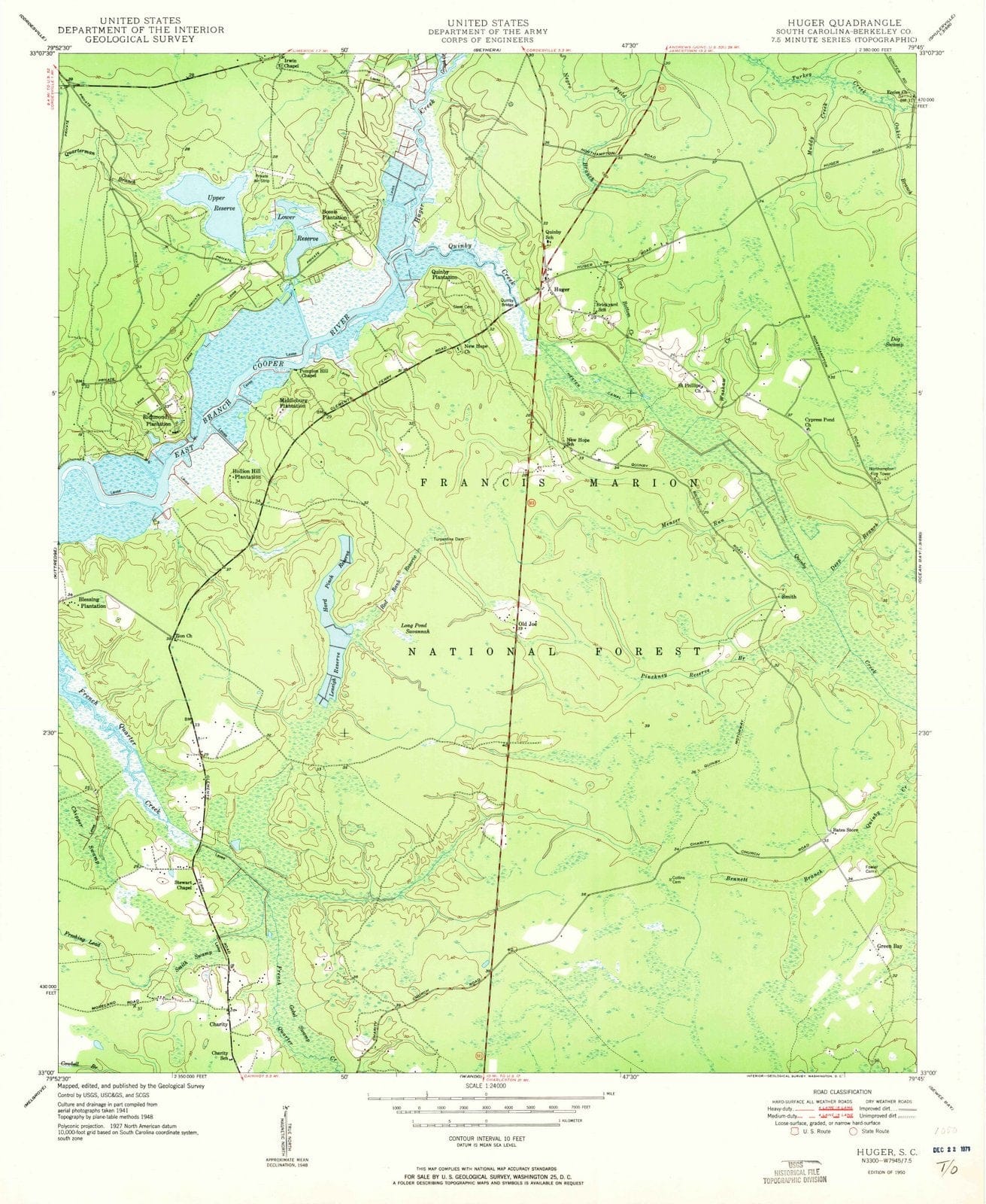 1950 Huger, SC - South Carolina - USGS Topographic Map