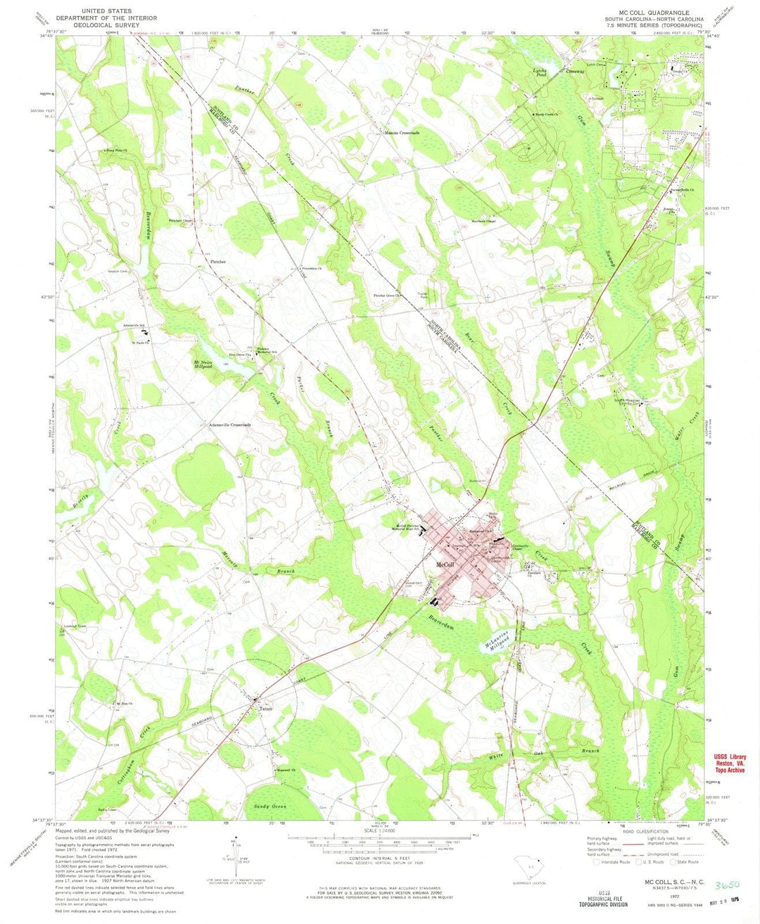 1972 Mc Coll, SC - South Carolina - USGS Topographic Map