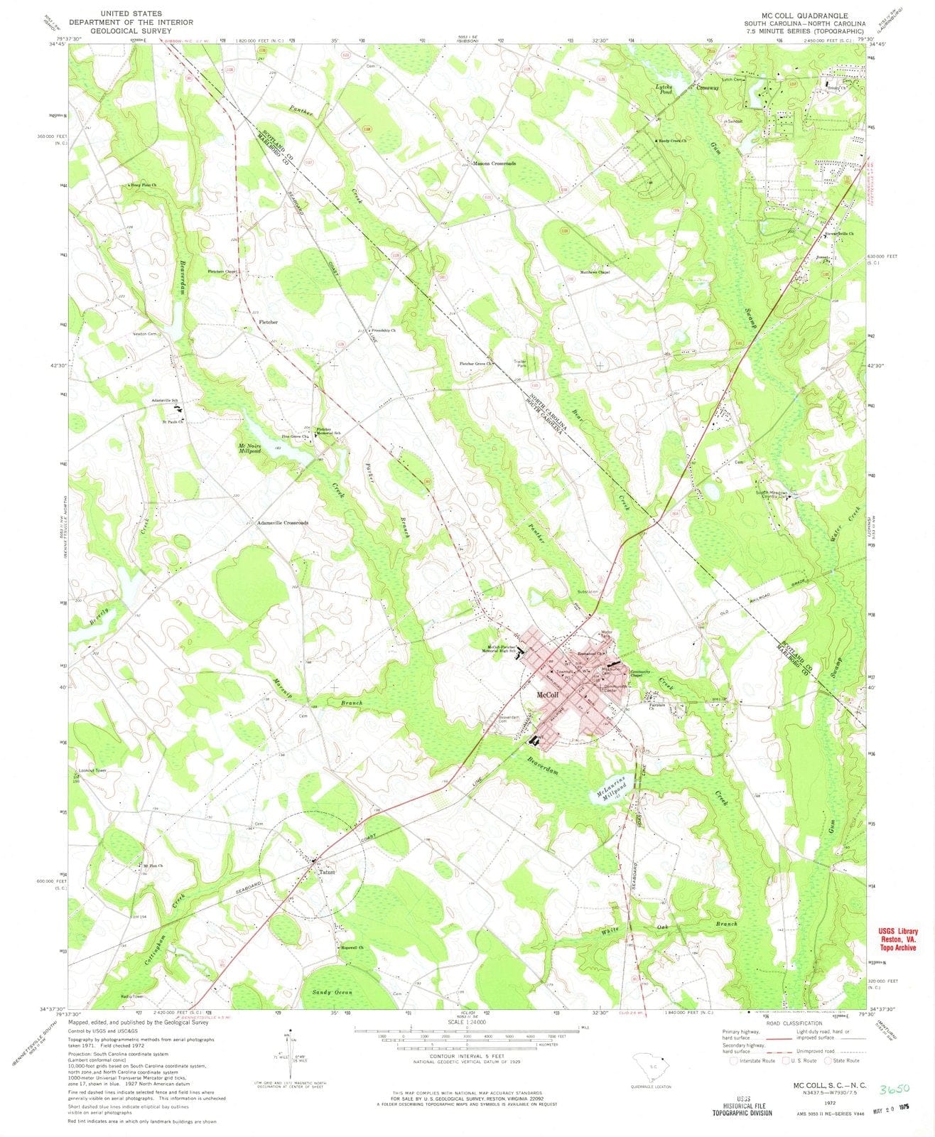 1972 Mc Coll, SC - South Carolina - USGS Topographic Map