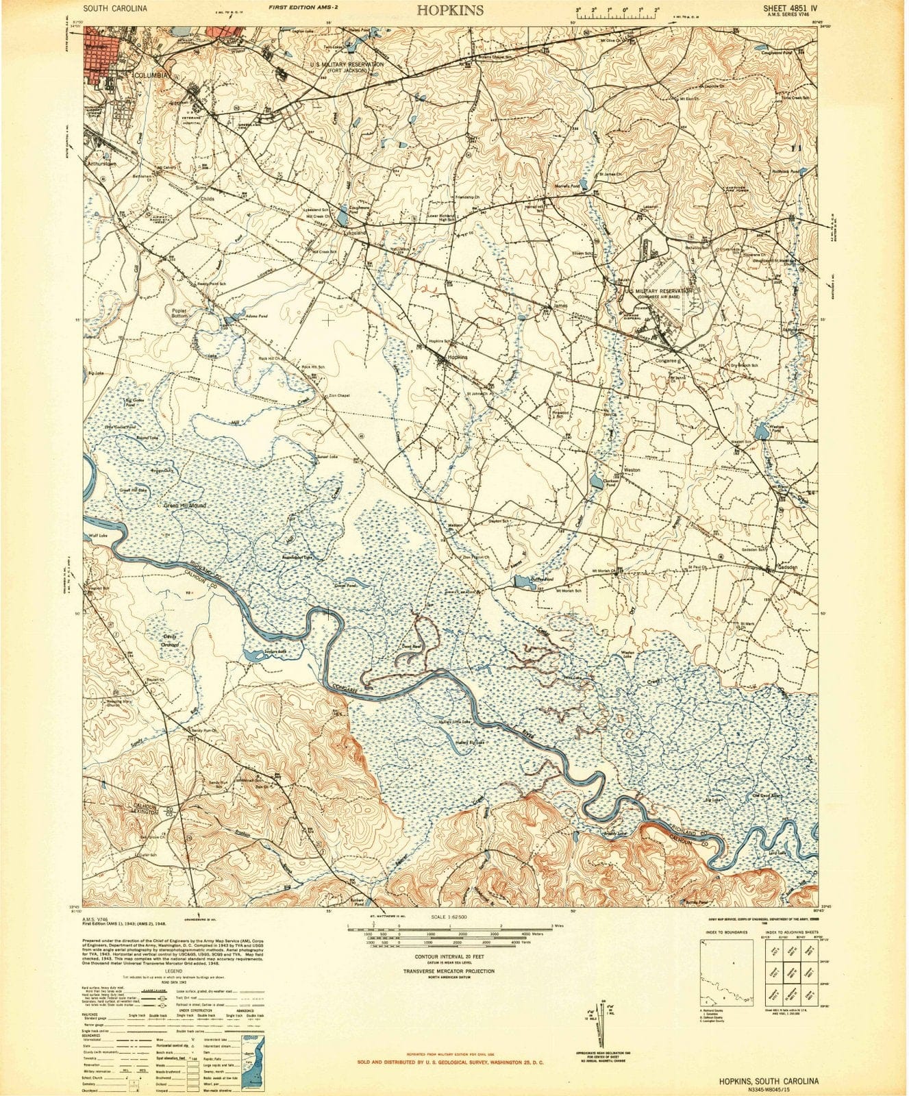 1948 Hopkins, SC - South Carolina - USGS Topographic Map