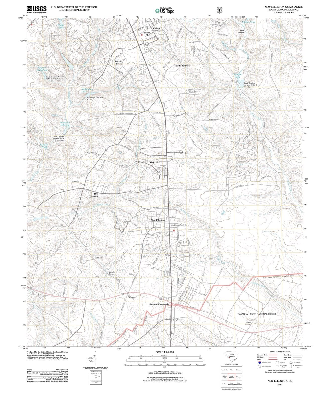 2011 New Ellenton, SC South Carolina USGS Topographic Map