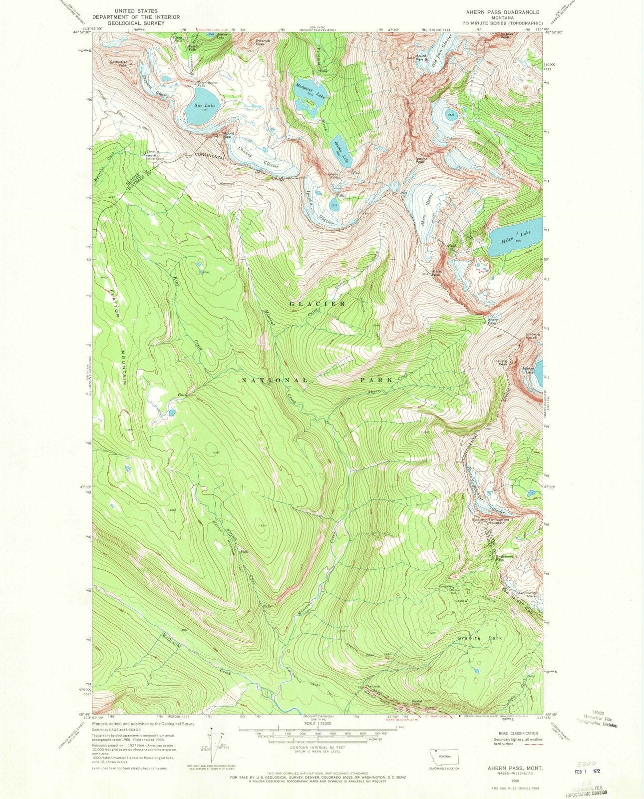 1968 Ahern Pass, MT - Montana - USGS Topographic Map