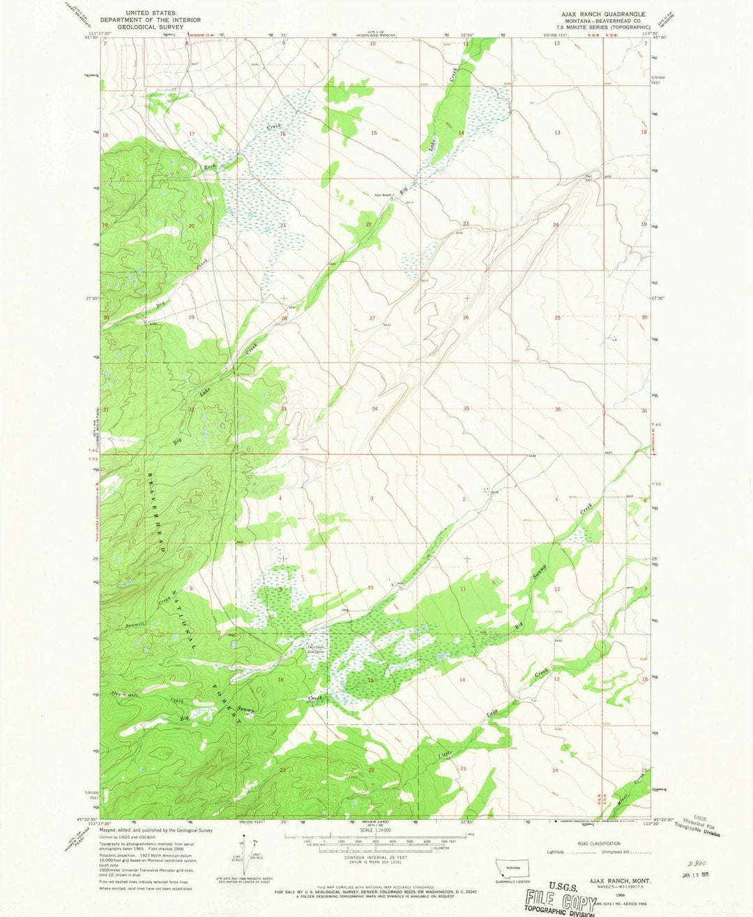 1966 Ajax Ranch, MT - Montana - USGS Topographic Map