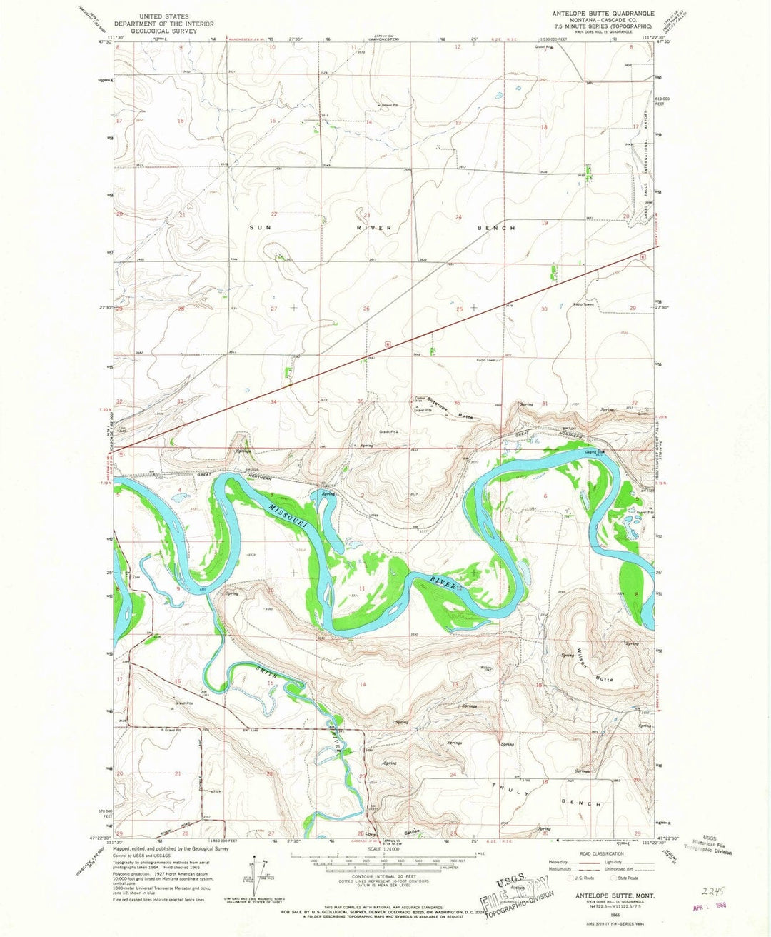 1965 Antelope Butte, MT - Montana - USGS Topographic Map