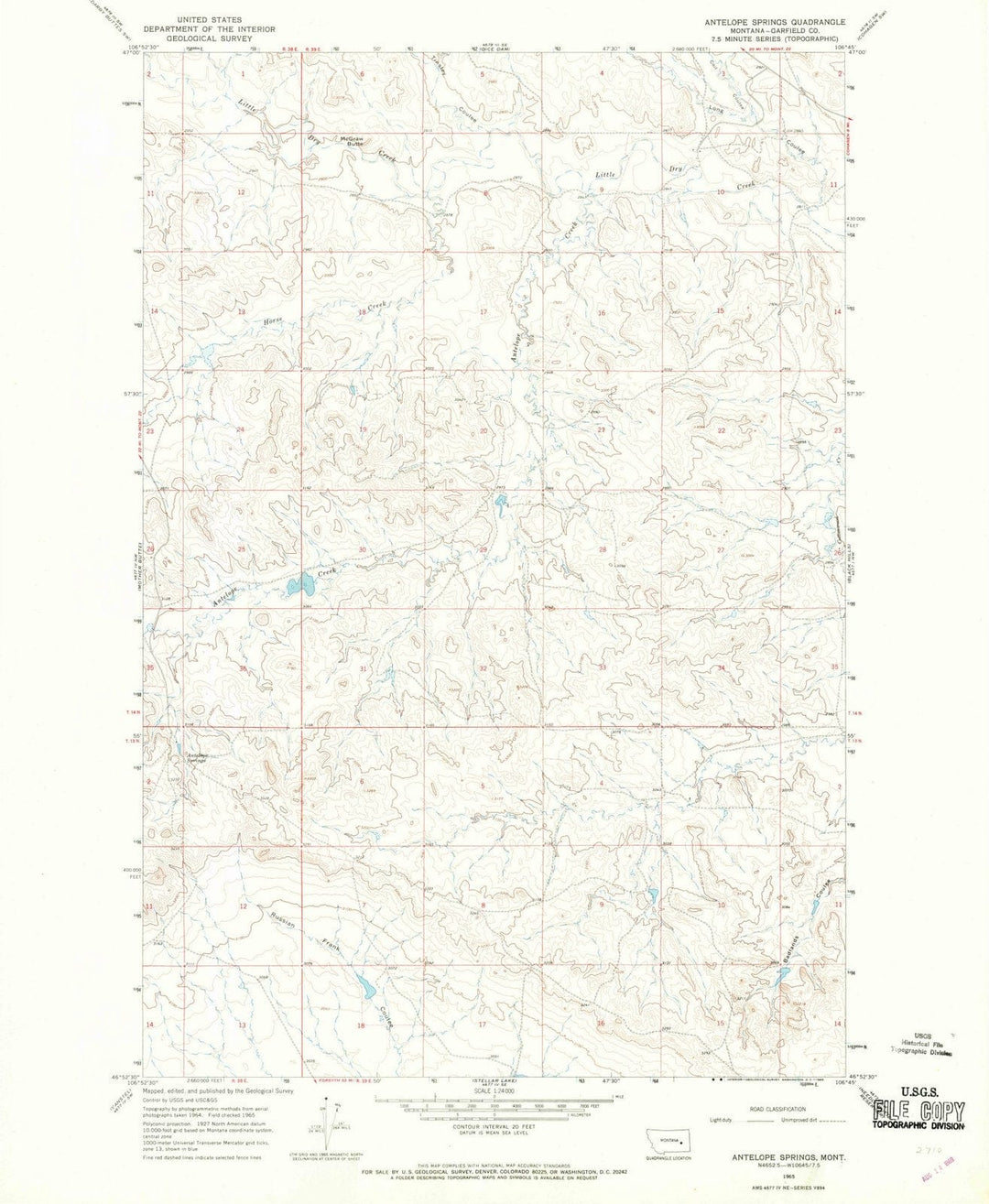1965 Antelope Springs, MT - Montana - USGS Topographic Map