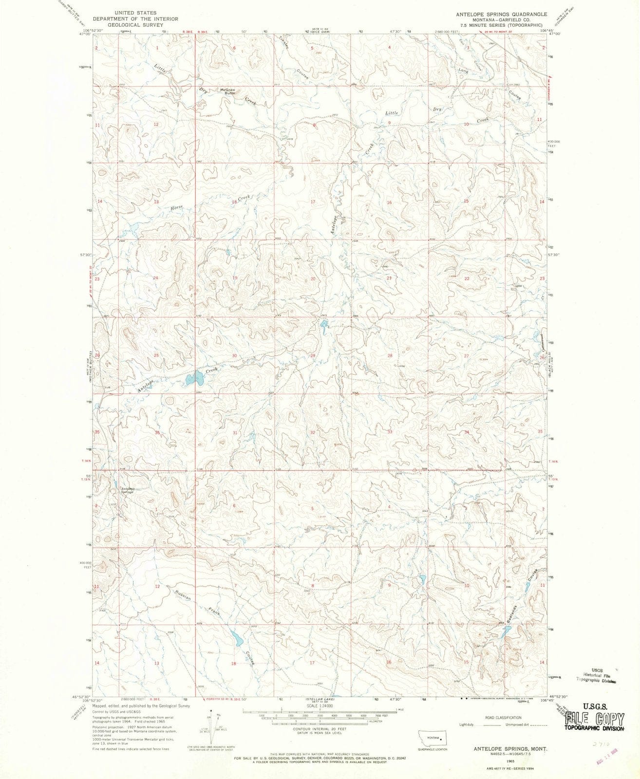 1965 Antelope Springs, MT - Montana - USGS Topographic Map