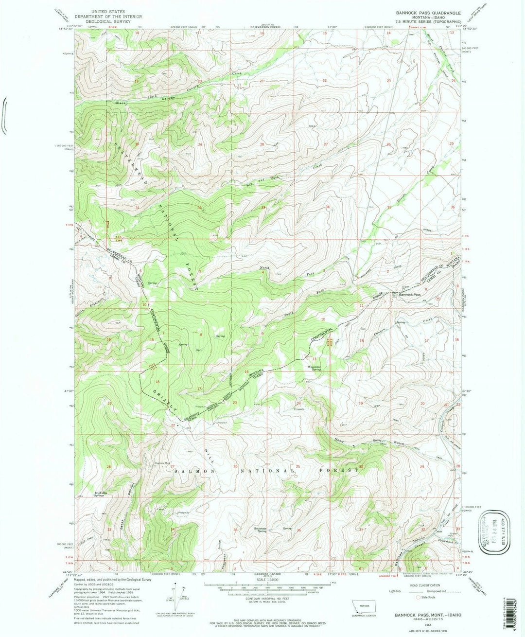 1965 Bannock Pass, MT - Montana - USGS Topographic Map