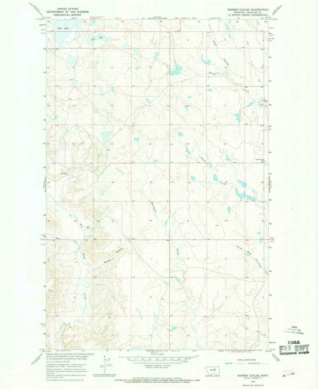 1965 Barber Coulee, MT - Montana - USGS Topographic Map