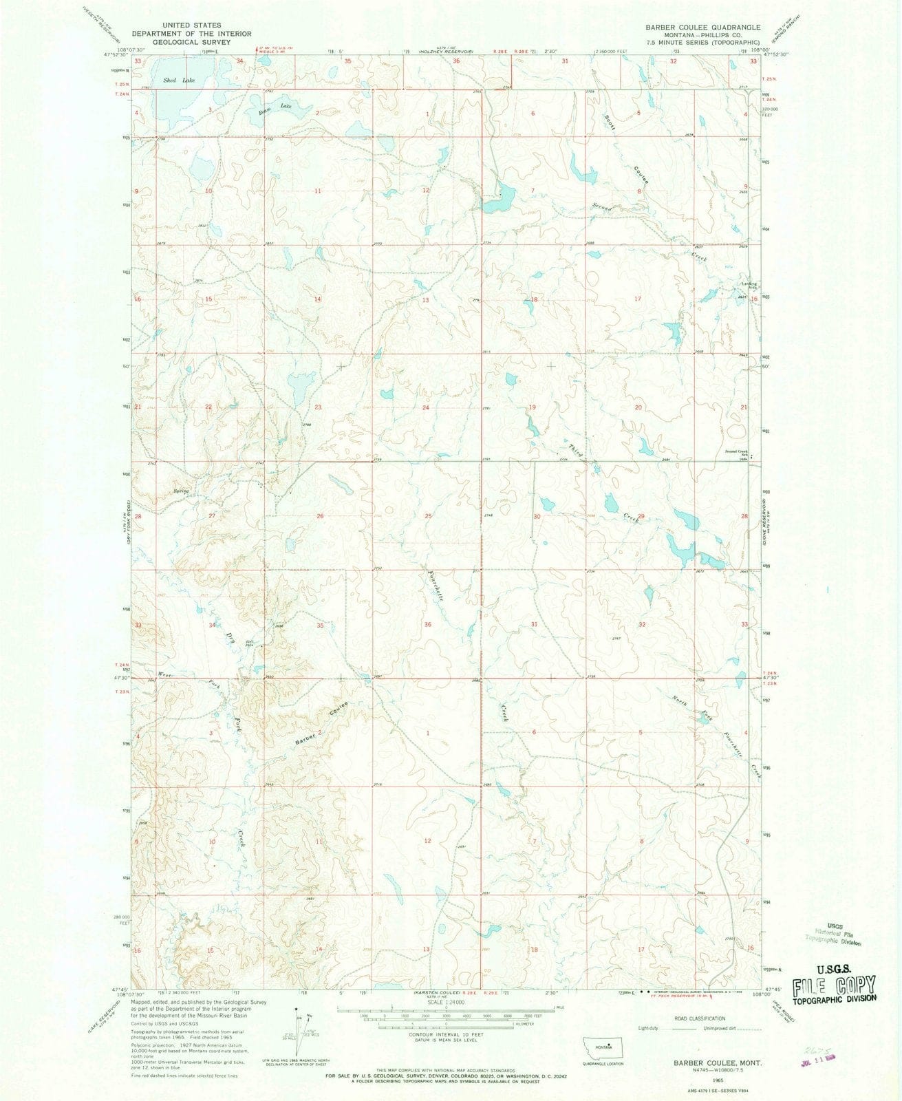 1965 Barber Coulee, MT - Montana - USGS Topographic Map