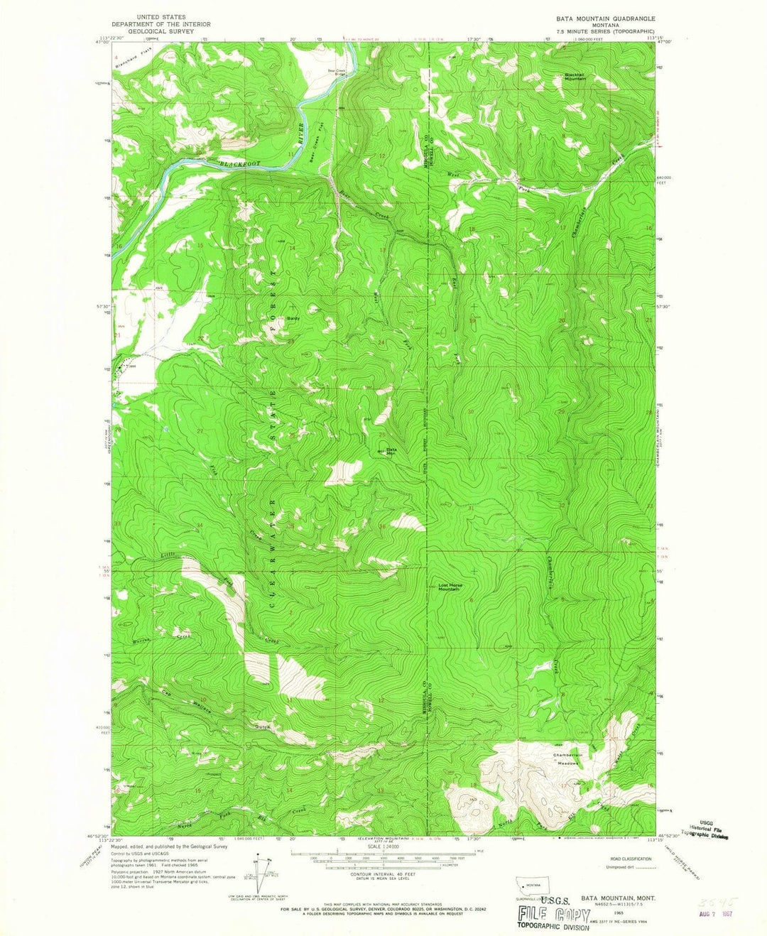 1965 Bata Mountain, MT - Montana - USGS Topographic Map