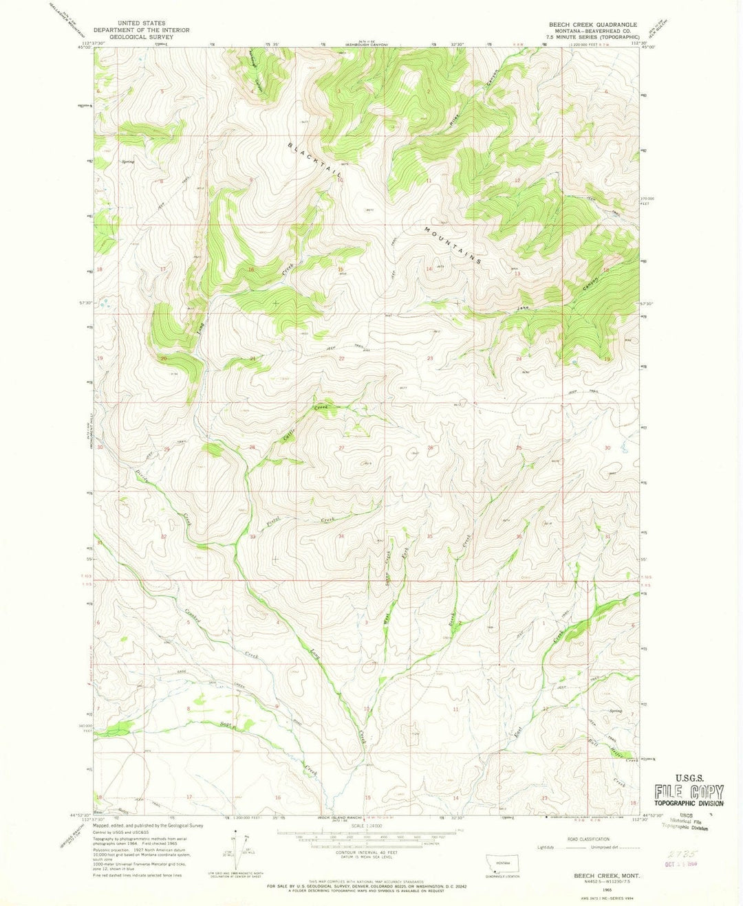 1965 Beech Creek, MT - Montana - USGS Topographic Map