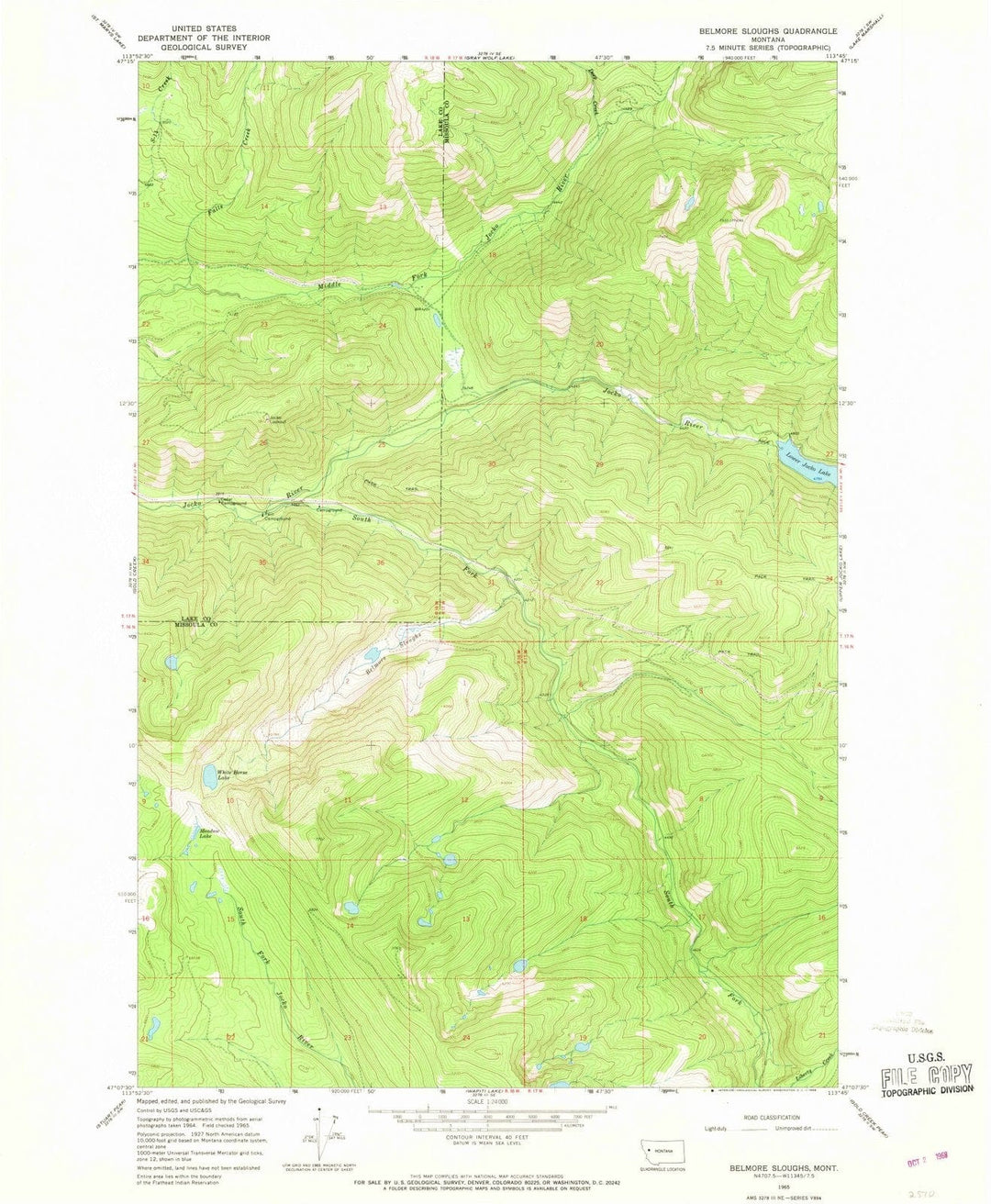 1965 Belmore Sloughs, MT - Montana - USGS Topographic Map