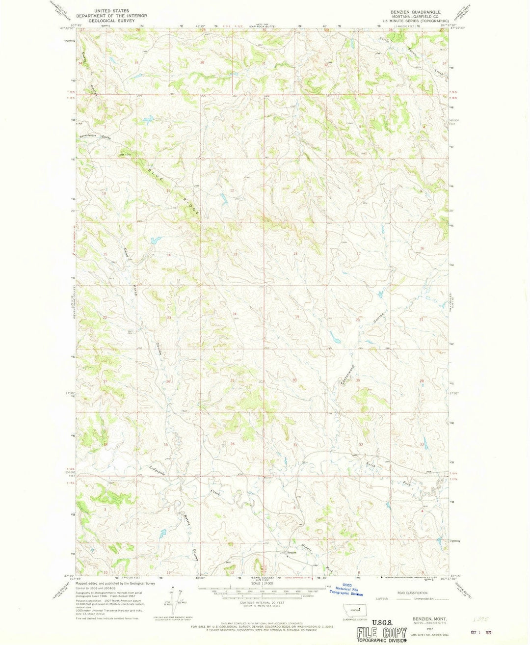 1967 Benzien, MT - Montana - USGS Topographic Map
