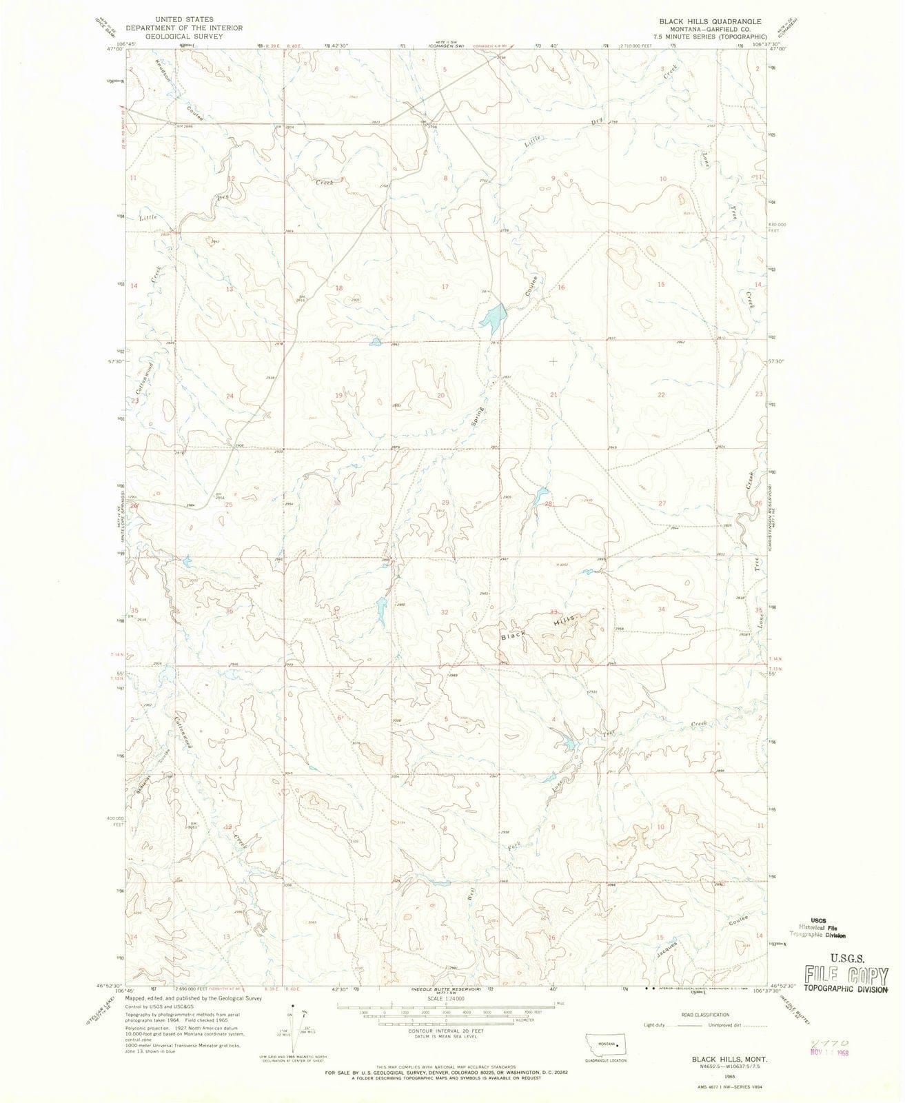 1965 Black Hills, MT - Montana - USGS Topographic Map