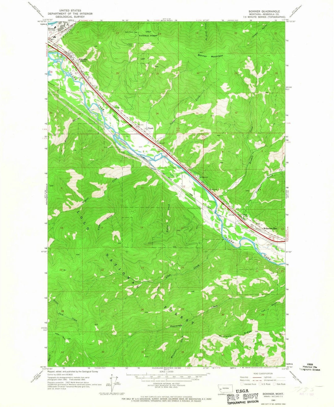 1965 Bonner, MT - Montana - USGS Topographic Map