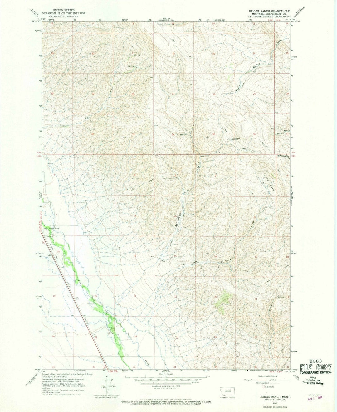 1965 Briggs Ranch, MT - Montana - USGS Topographic Map