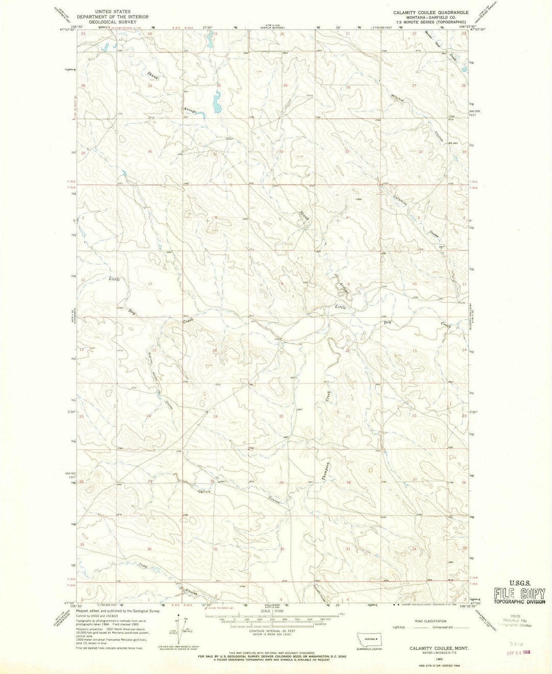1965 Calamity Coulee, MT - Montana - USGS Topographic Map