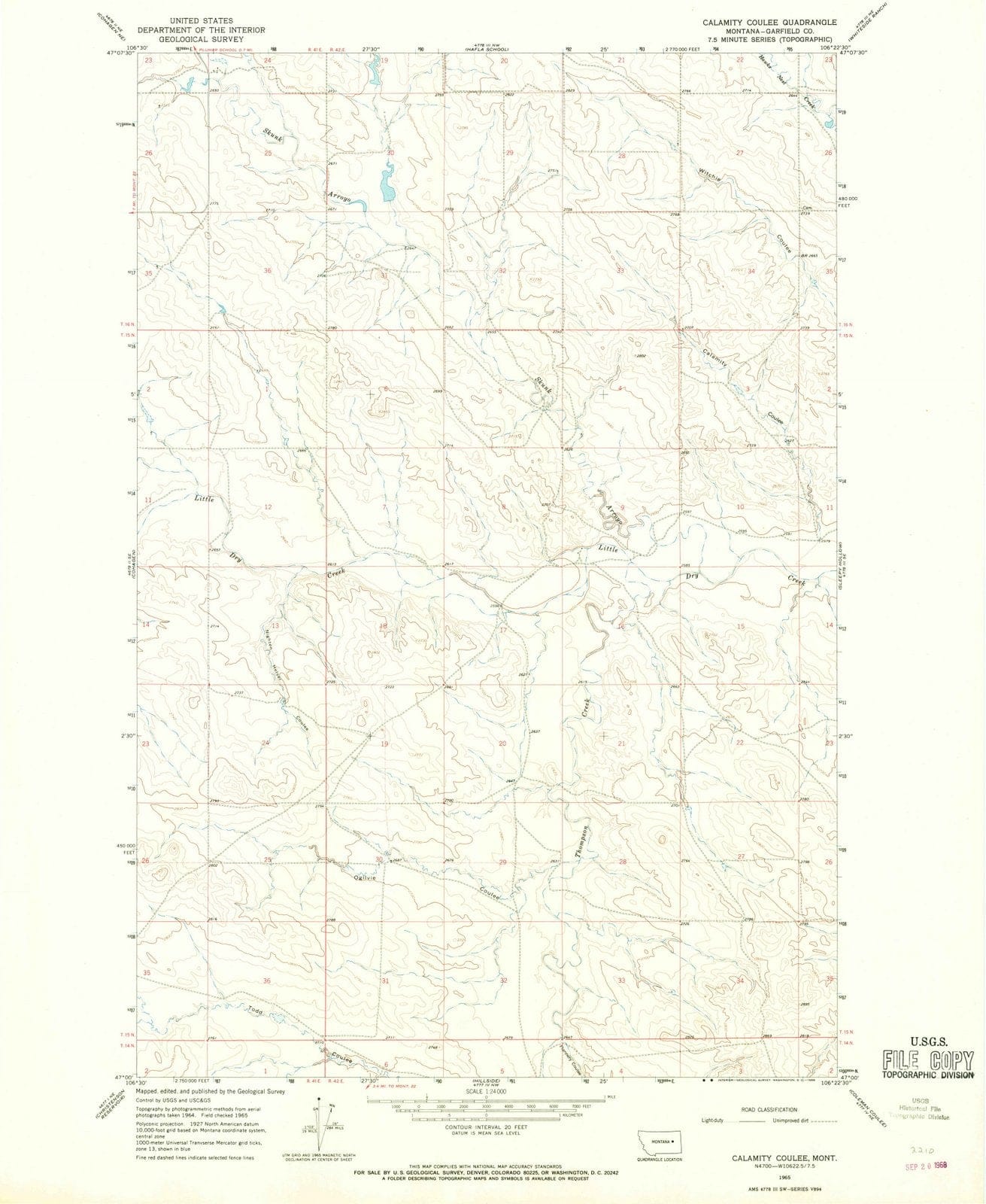 1965 Calamity Coulee, MT - Montana - USGS Topographic Map