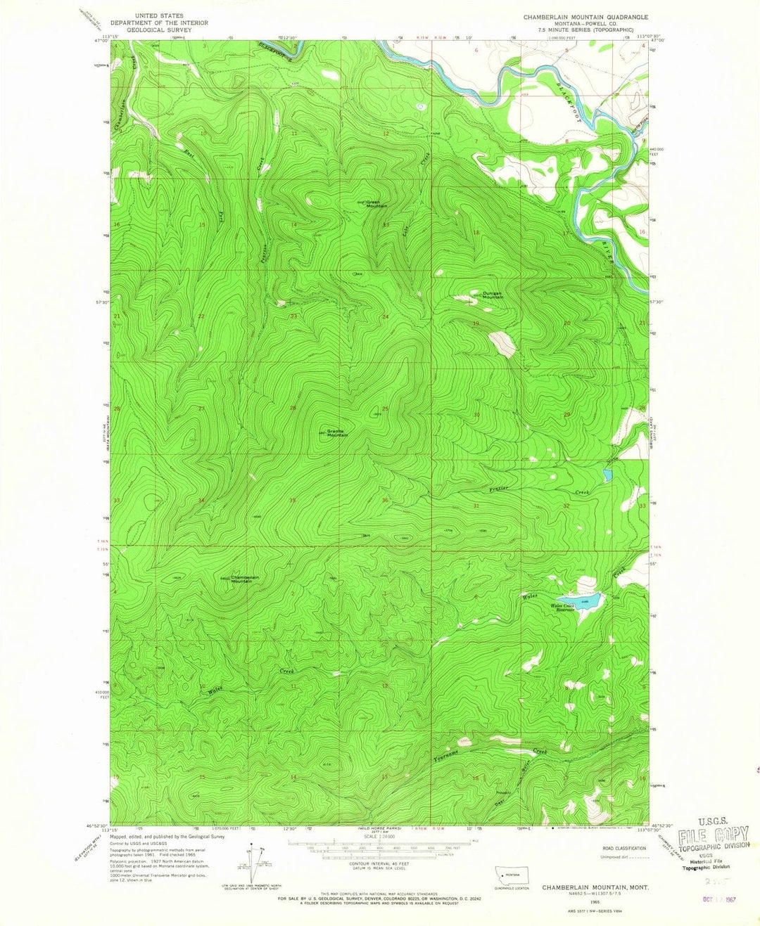 1965 Chamberlain Mountain, MT - Montana - USGS Topographic Map