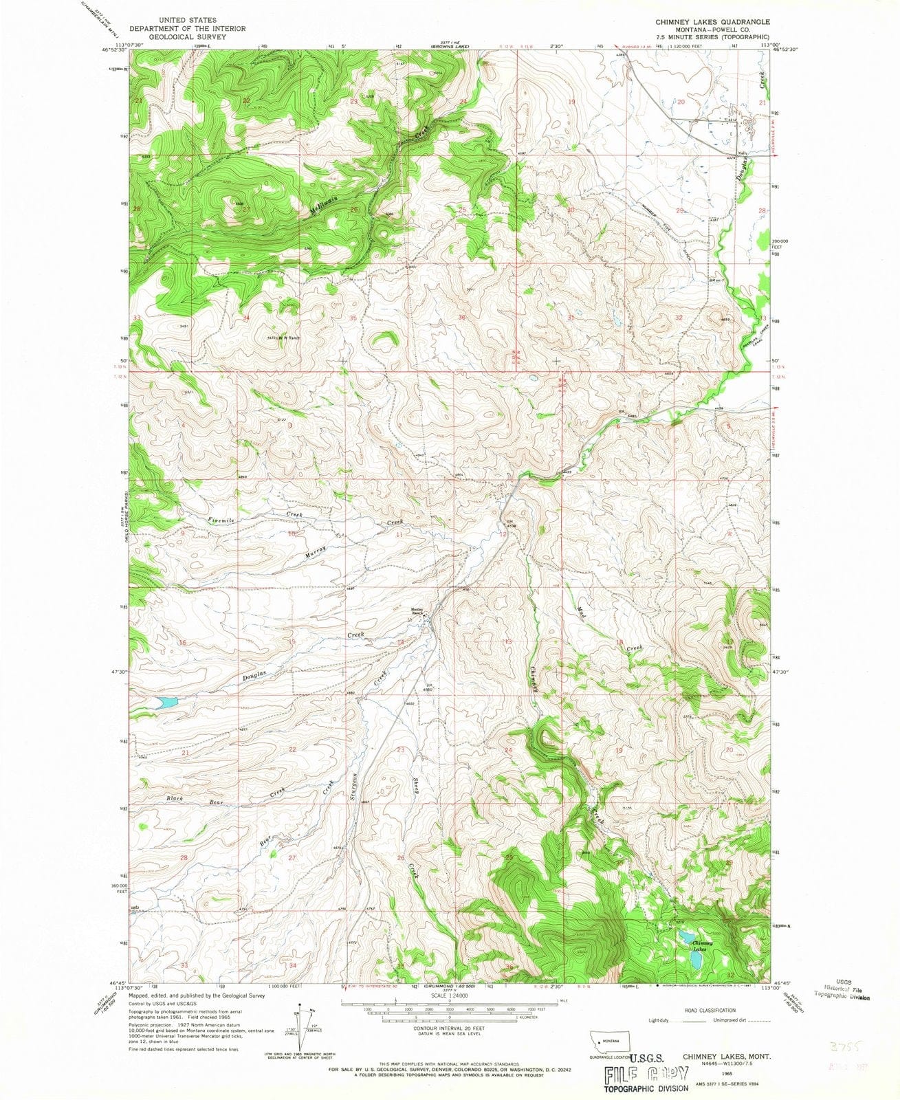 1965 Chimney Lakes, MT - Montana - USGS Topographic Map